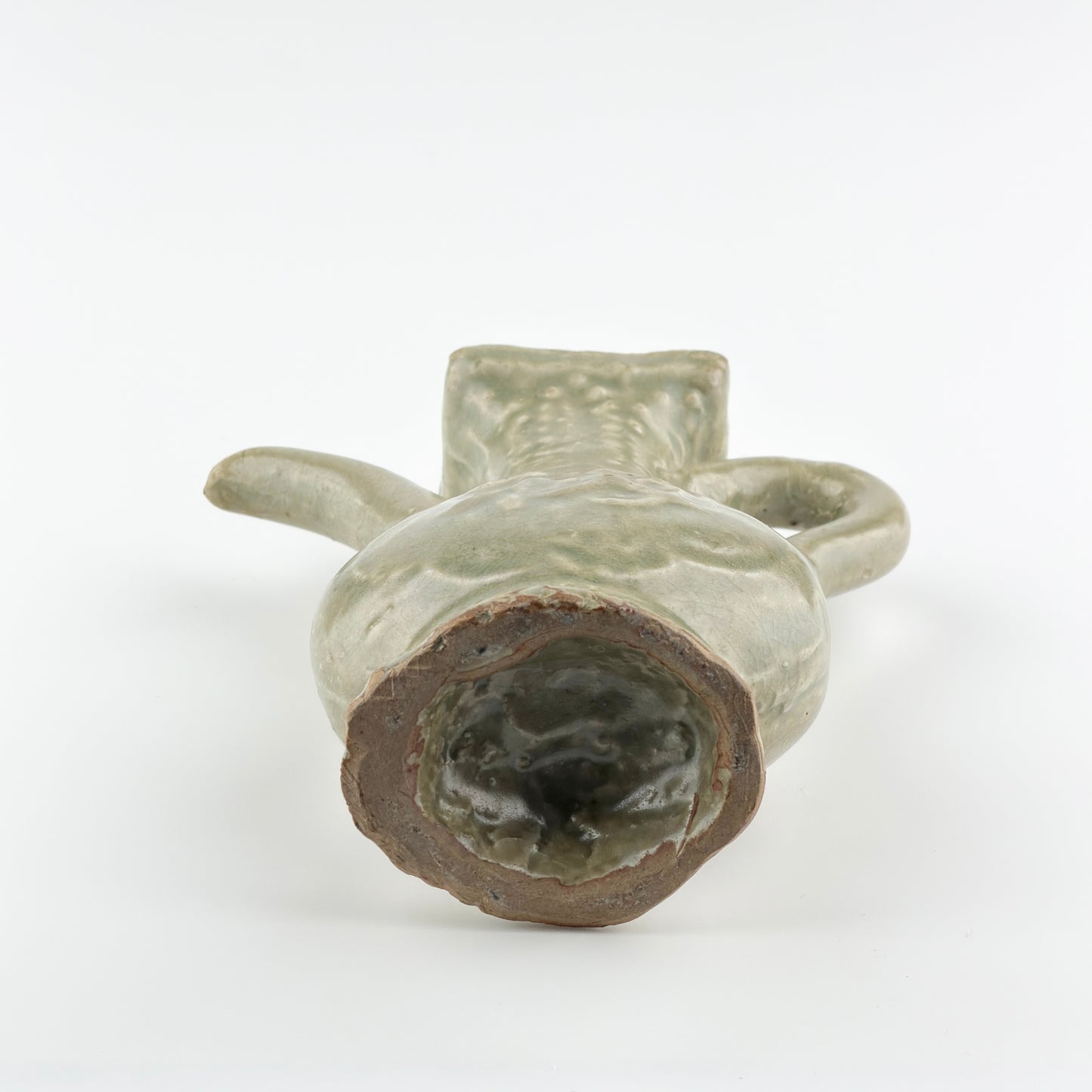 MOLDED LONGQUAN CELADON 'FU SHOU' EWER, MING DYNASTY