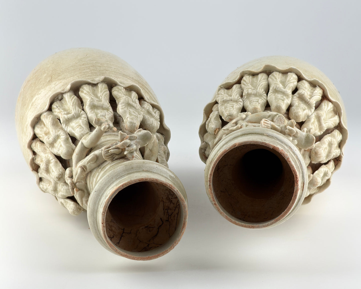 Pair of Qingbai Funerary Vases with Daoist figures, Southern Song Dynasty