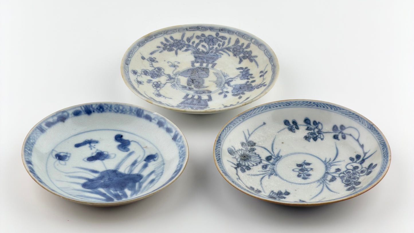 Three Blue And White 'Floral' Saucers Circa 1725, Qing Dynasty, Yongzheng Reign
