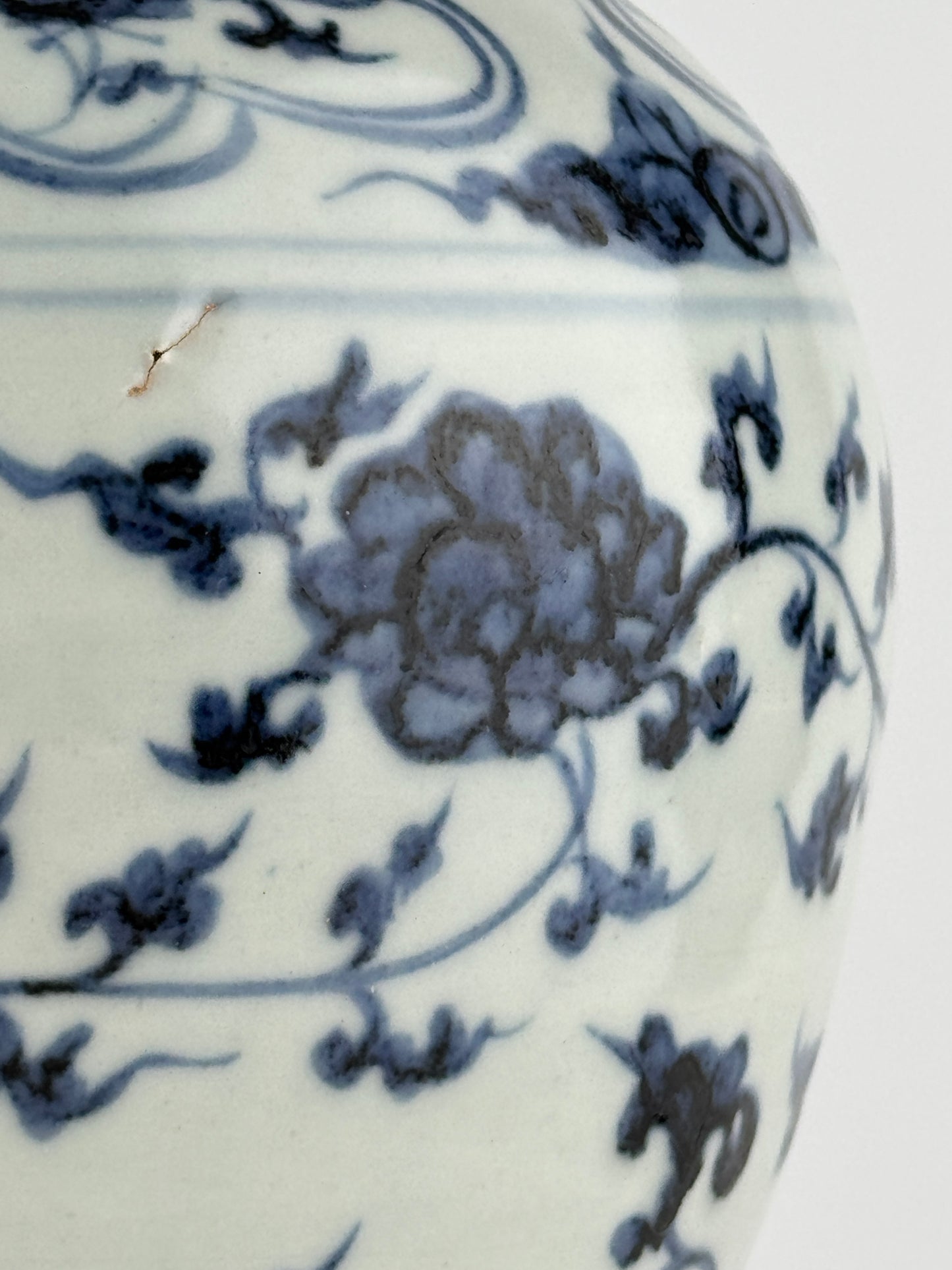 Blue and White Porcelain Meiping Vase with Peony Scroll, Ming Dynasty