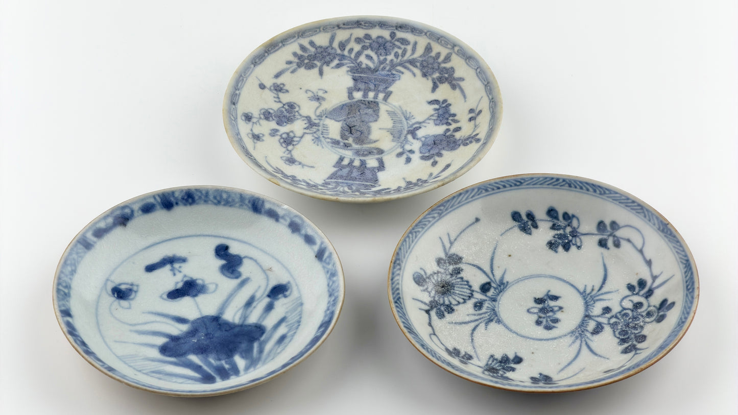 Three Blue And White 'Floral' Saucers Circa 1725, Qing Dynasty, Yongzheng Reign