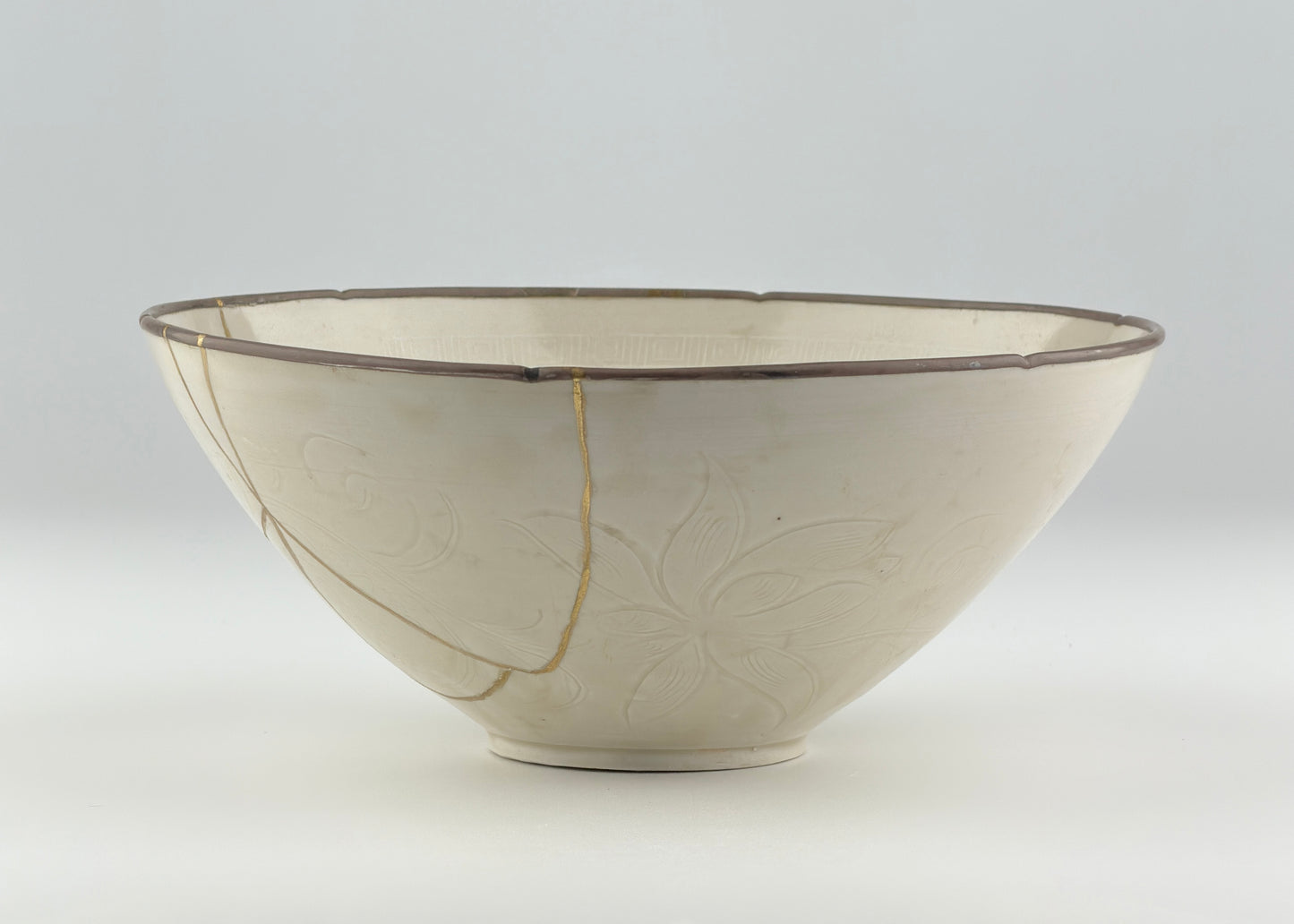 RARE MOULDED DINGYAO 'CRANES AND FISHES' BOWL, SONG DYNASTY
