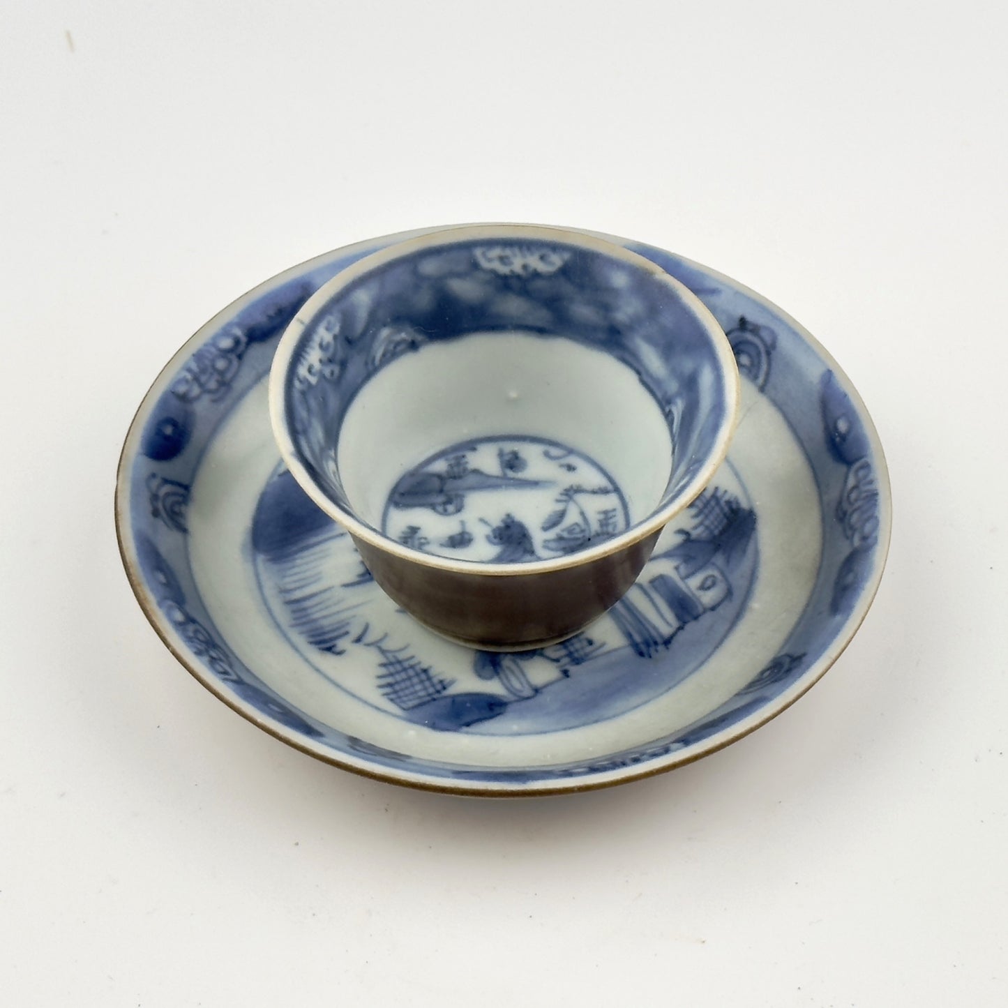 Passing Boats And Figure, Blue And White Teabowl And Saucer Set Circa 1725, Qing Dynasty, Yongzheng Era