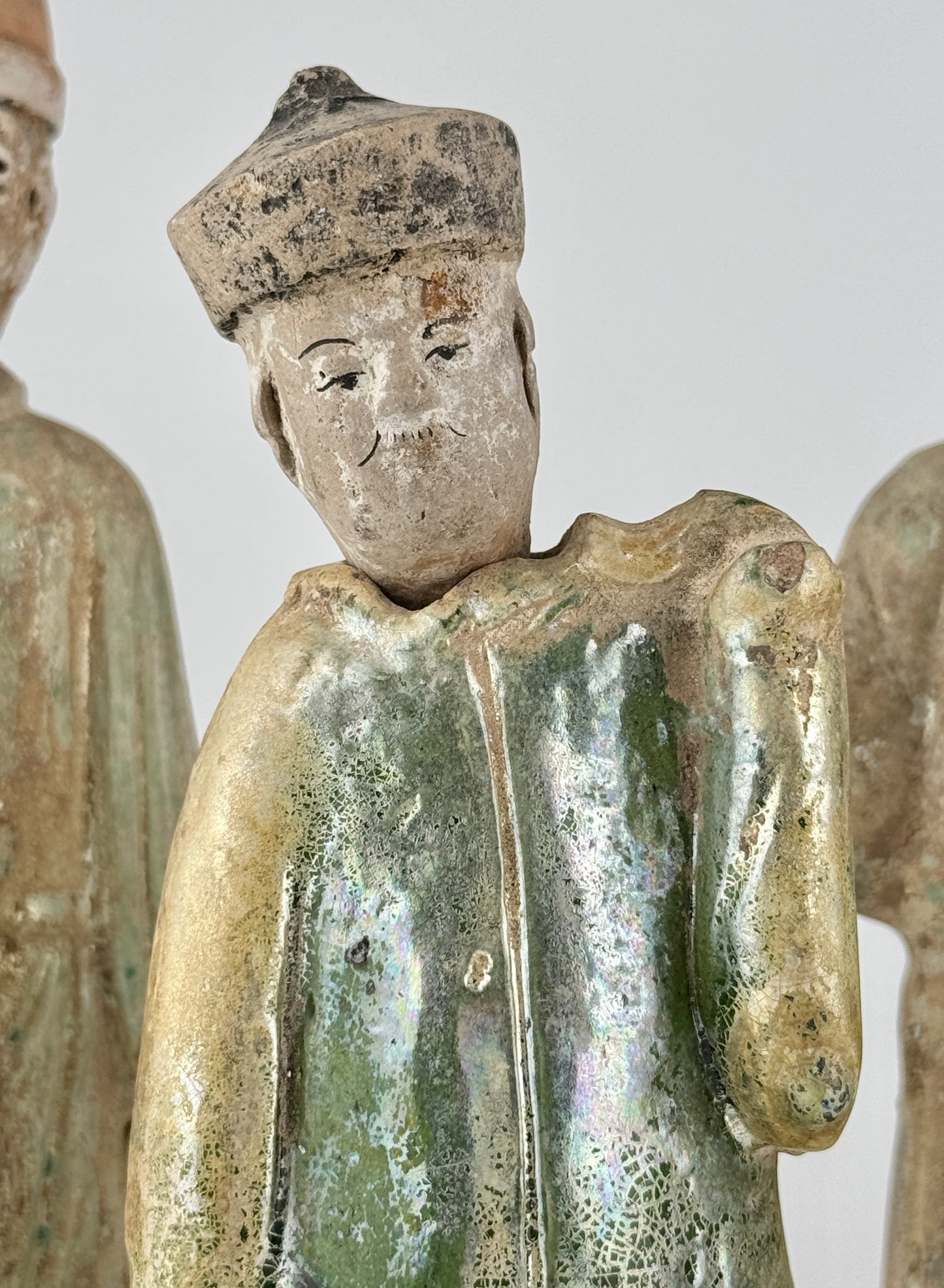 Five Green Glazed Pottery Attendant Figures, Ming Period