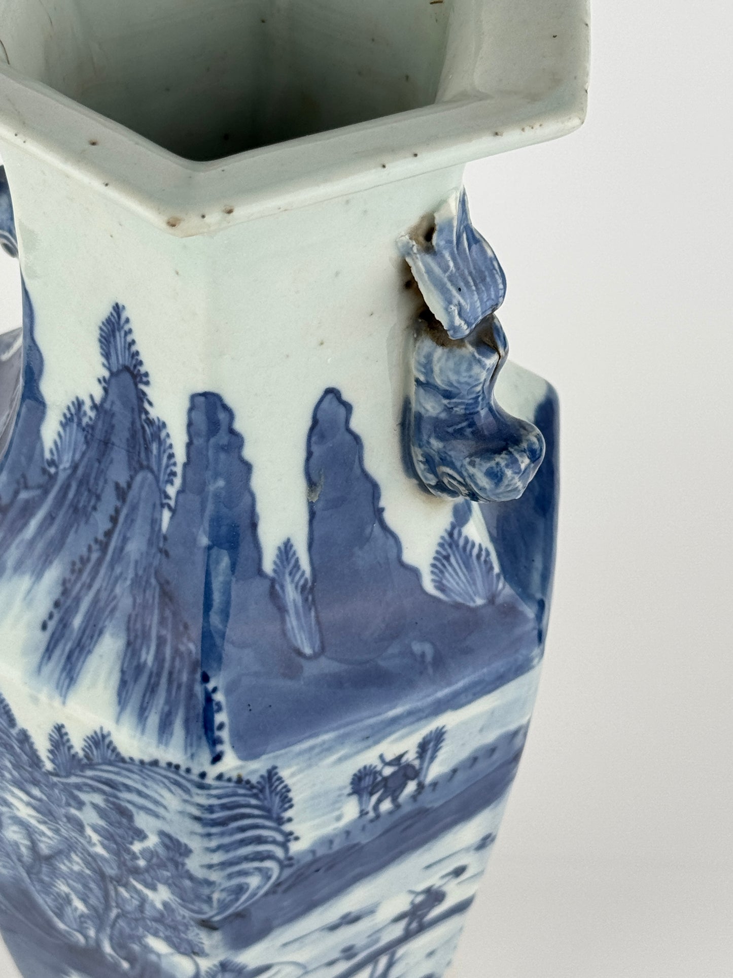 Hexagonal Porcelain Vase with Landscape Decoration, Late Qing Period