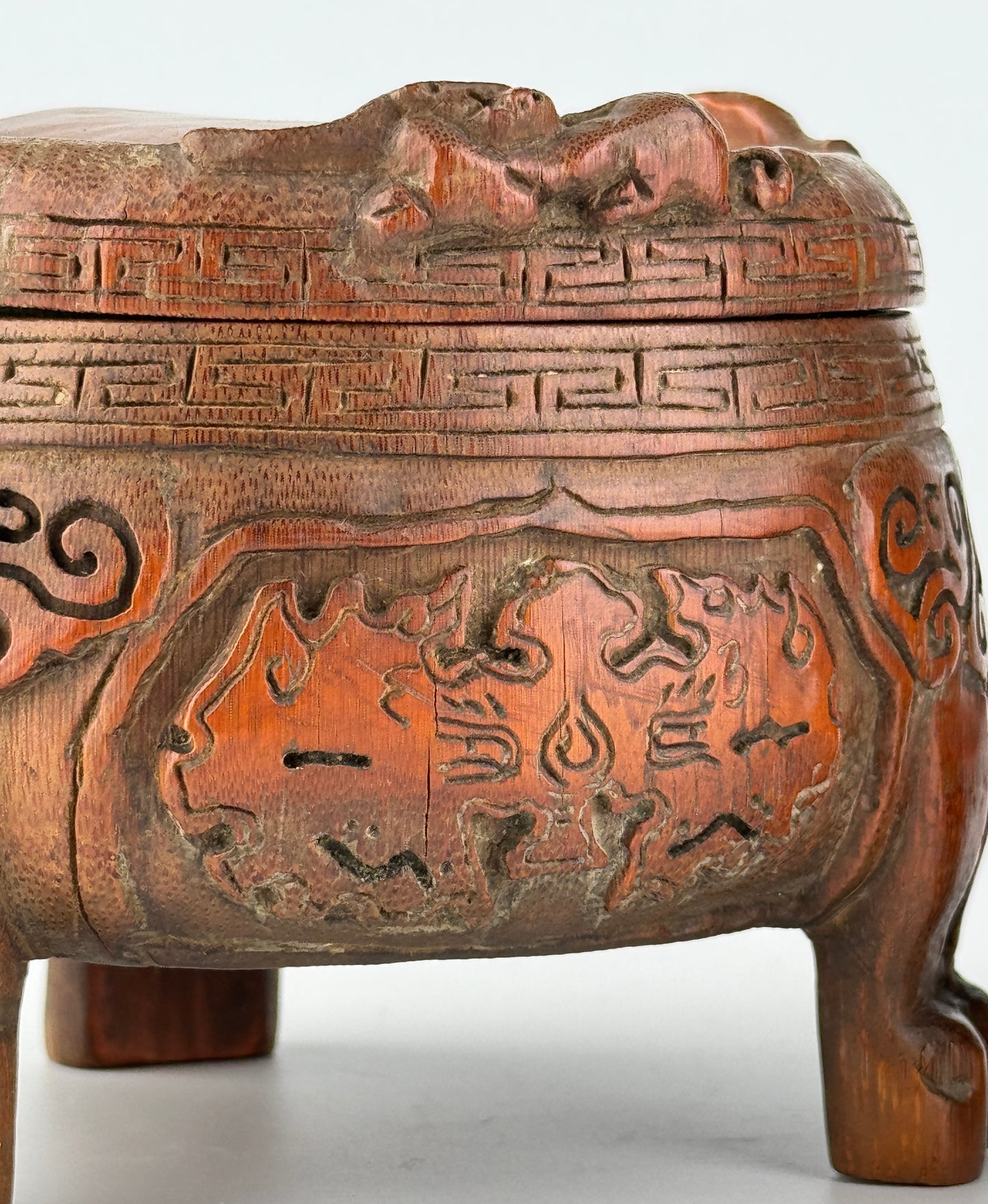 Carved Bamboo Wooden Censer and Brush Holder, Republic Period