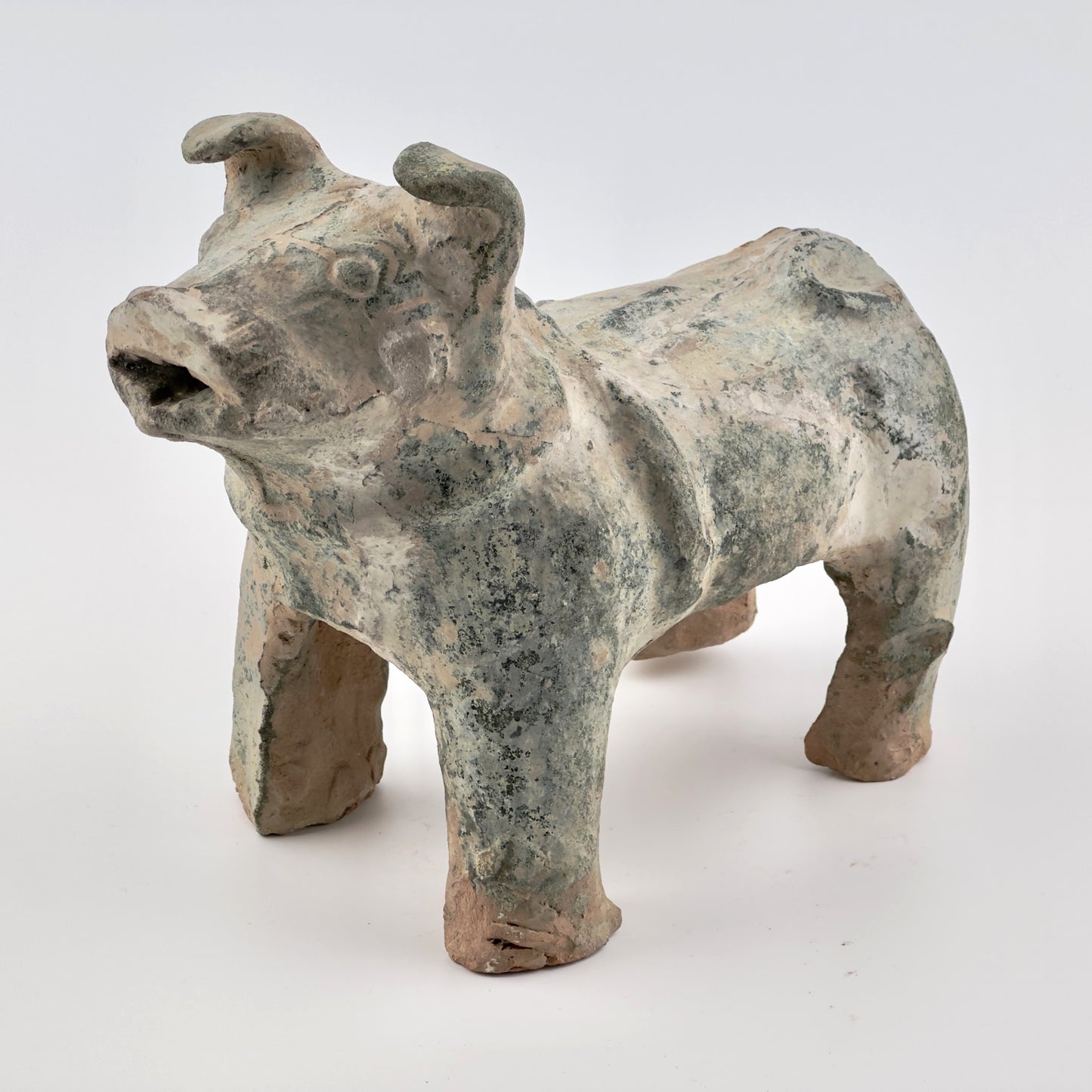 Green Glazed Red Pottery Figure of Dog, Han dynasty (206 BC-220 AD)