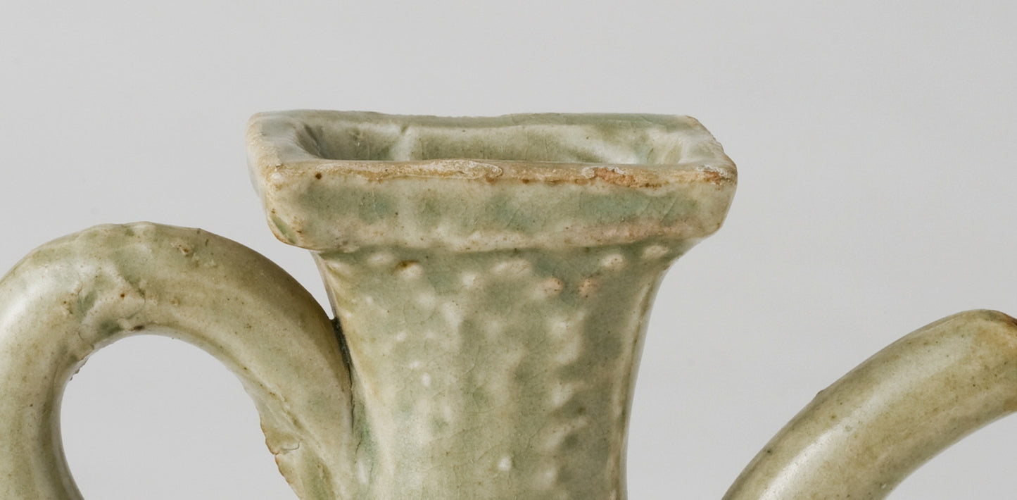 MOLDED LONGQUAN CELADON 'FU SHOU' EWER, MING DYNASTY