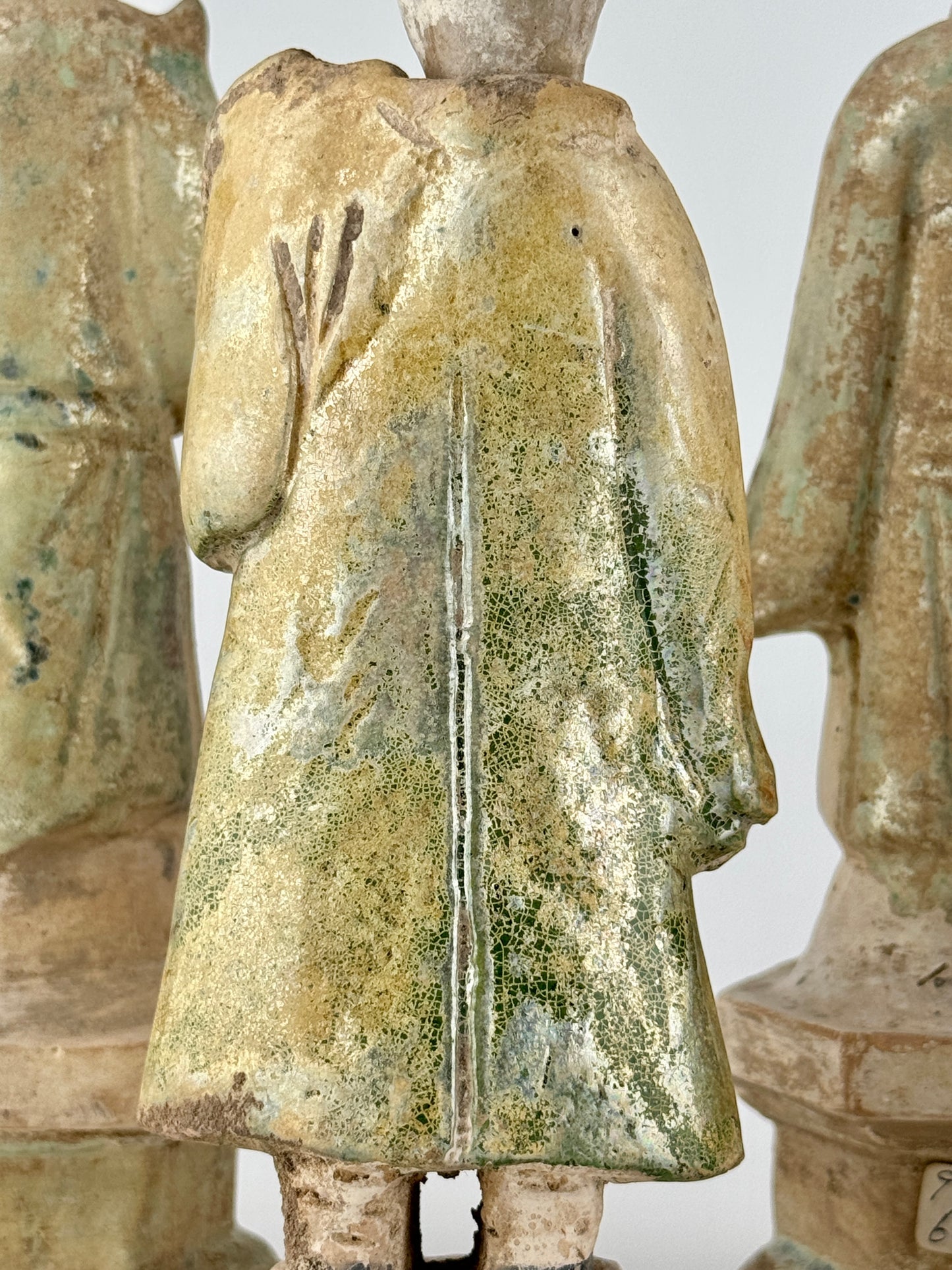 Five Green Glazed Pottery Attendant Figures, Ming Period