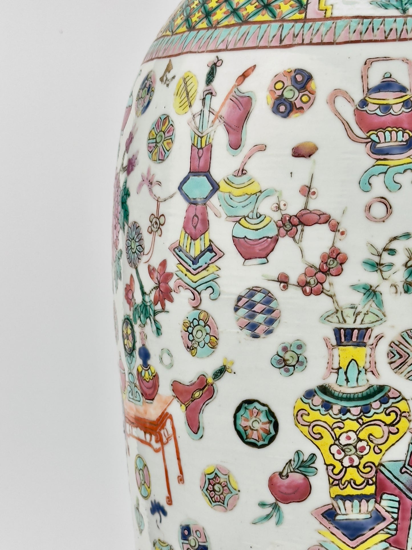 Large Chinese Enameled Famille Rose Vase, Qing Period, 19th century