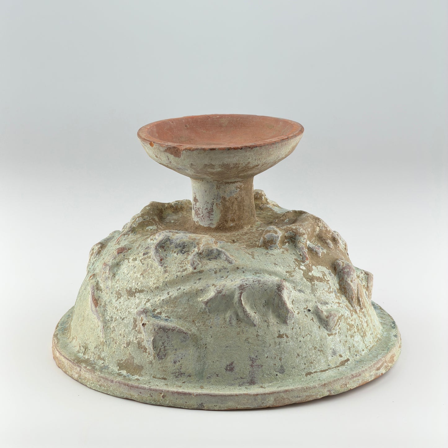 Green-Glazed Pottery High-Footed Bowl with Animal Reliefs, Han Dynasty