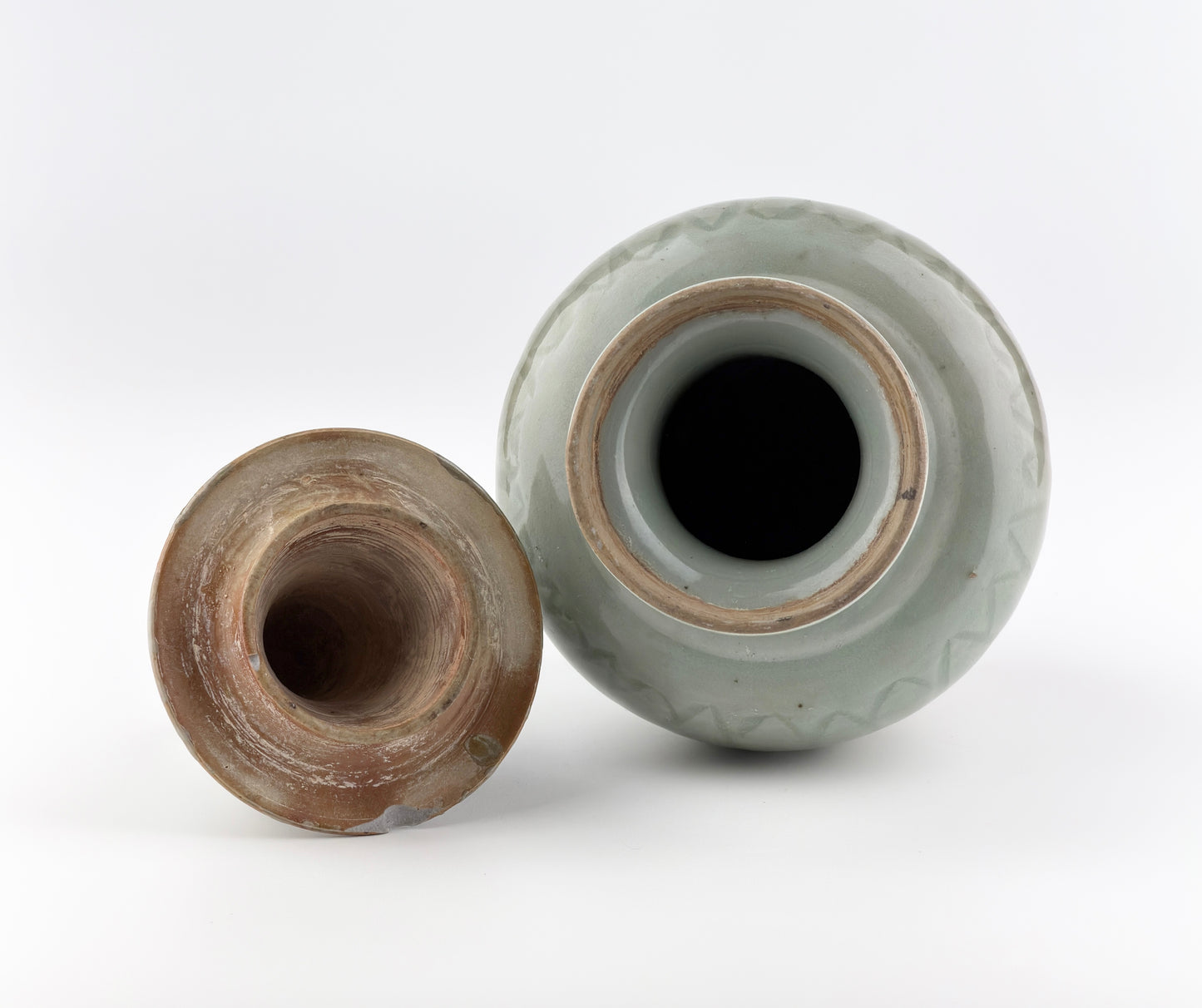 Carved 'Longquan' Celadon-glazed Funerary vase and cover, Song dynasty