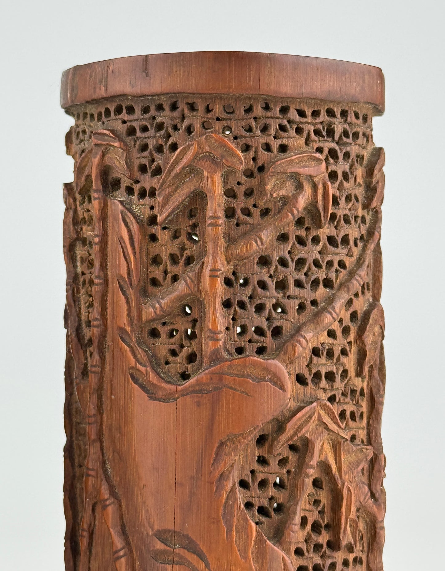 Carved Bamboo Wooden Censer and Brush Holder, Republic Period