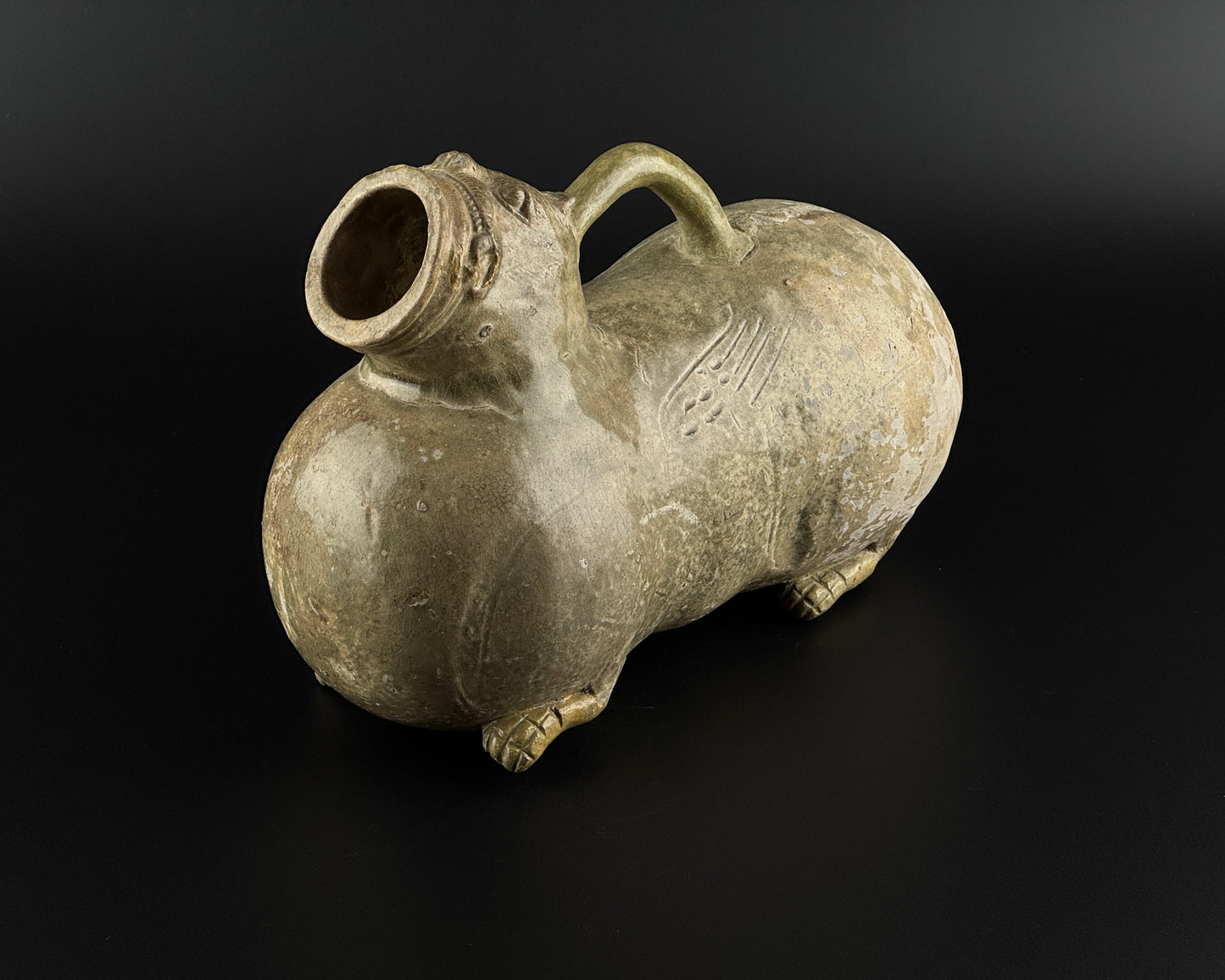 Rare Yue Celadon-Glazed Figural Vessel, Western Jin dynasty (265-420)