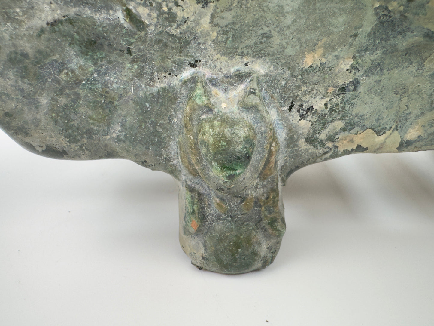 Rare Pottery Rectangular Brazier with cicadas in Green Glaze, Han Dynasty