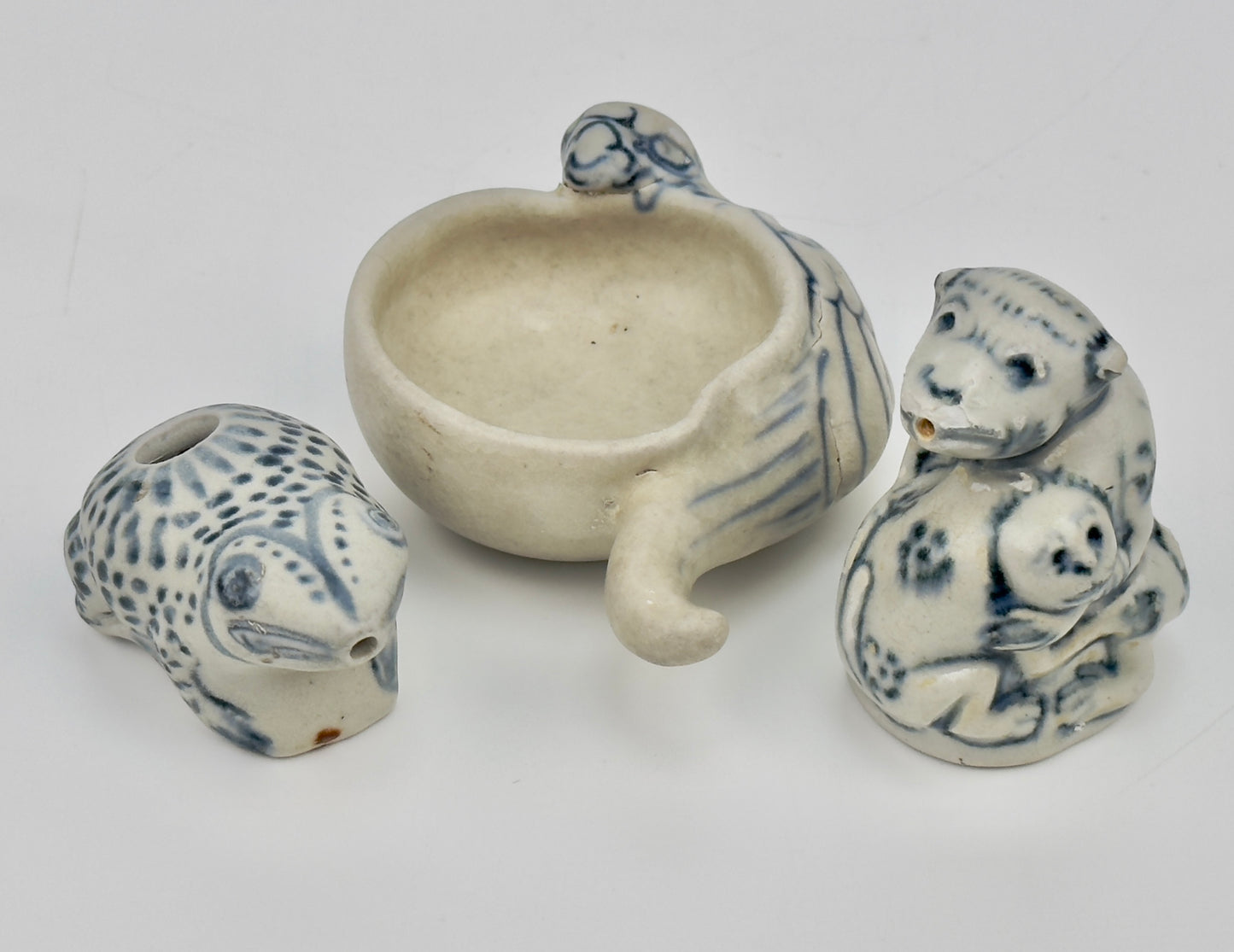 Three Annamese Frog, parrot, monkey shape Waterdroppers, 15th century, Le Dynasty