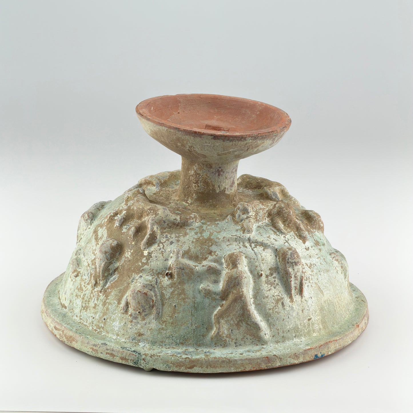 Green-Glazed Pottery High-Footed Bowl with Animal Reliefs, Han Dynasty