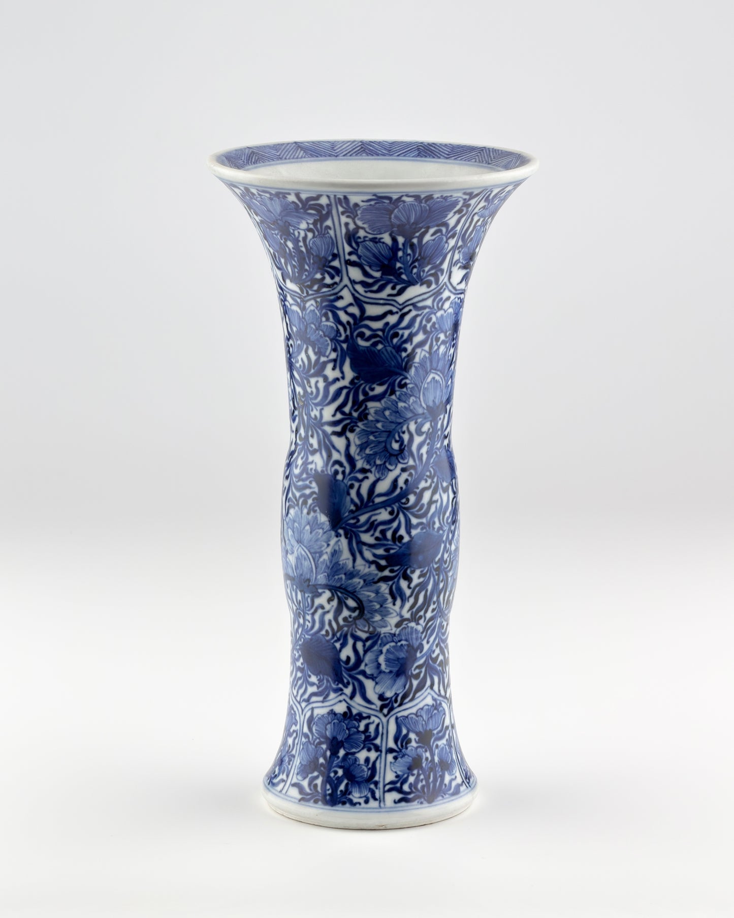 ANCIENT GU BLUE AND WHITE SHAPE VASE, QING DYNASTY, KANGXI ERA, CIRCA 1690