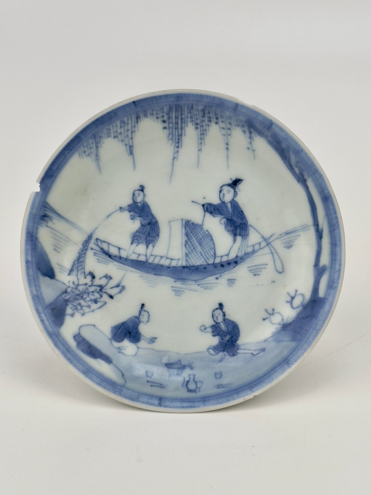 Fishing Scene Blue And White Saucer Circa 1725, Qing Dynasty, Yongzheng Reign