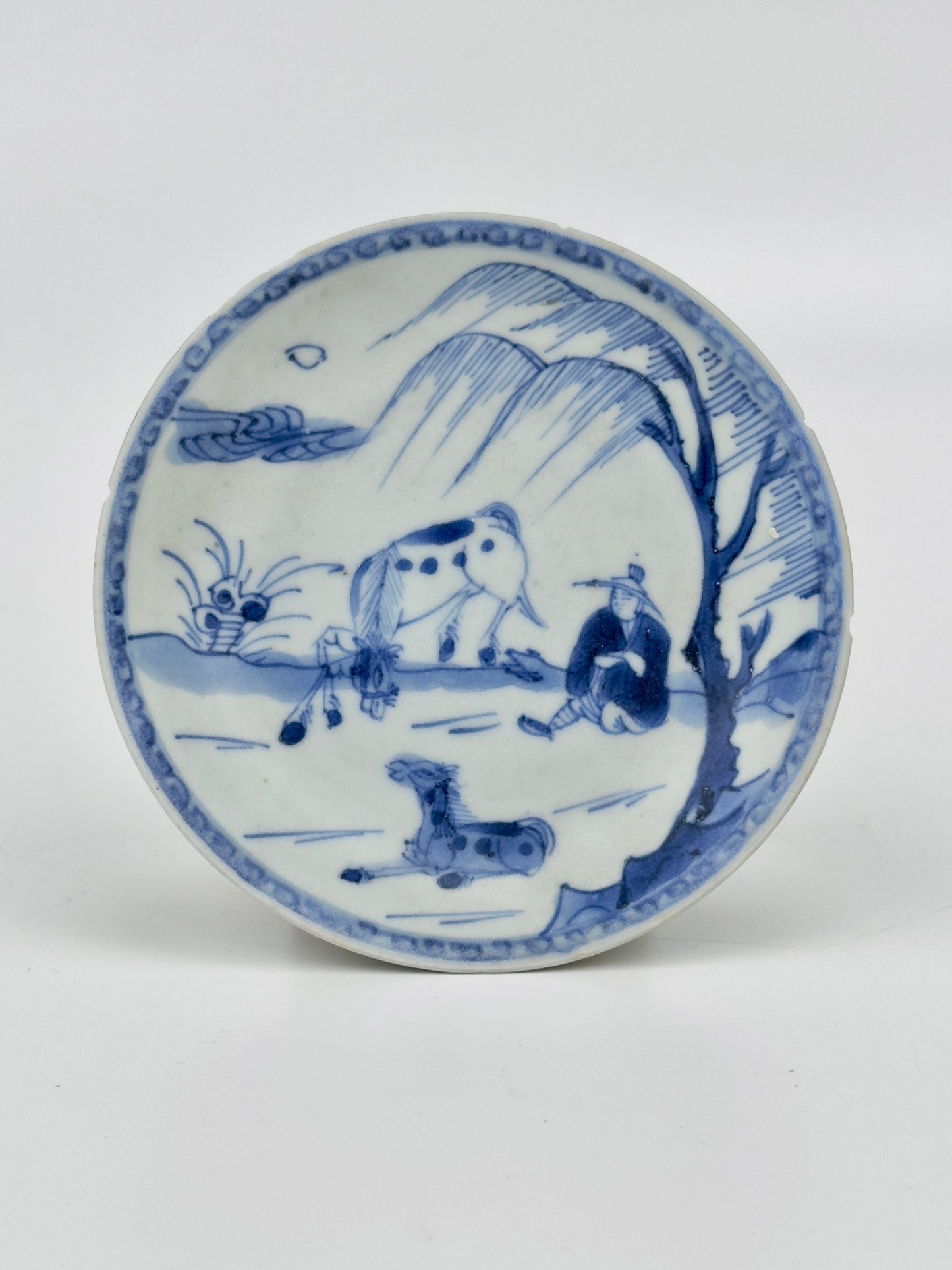 Pastoral Scene Blue And White Saucer Circa 1725, Qing Dynasty, Yongzheng Reign