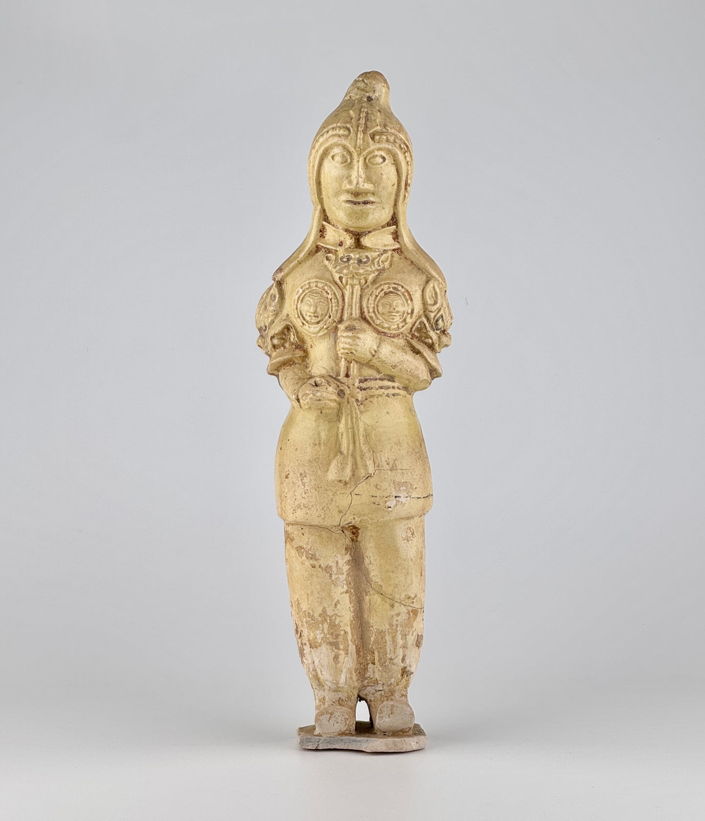 Large Straw Glazed Pottery Figure of a Solider, Sui to Tang Dynasty