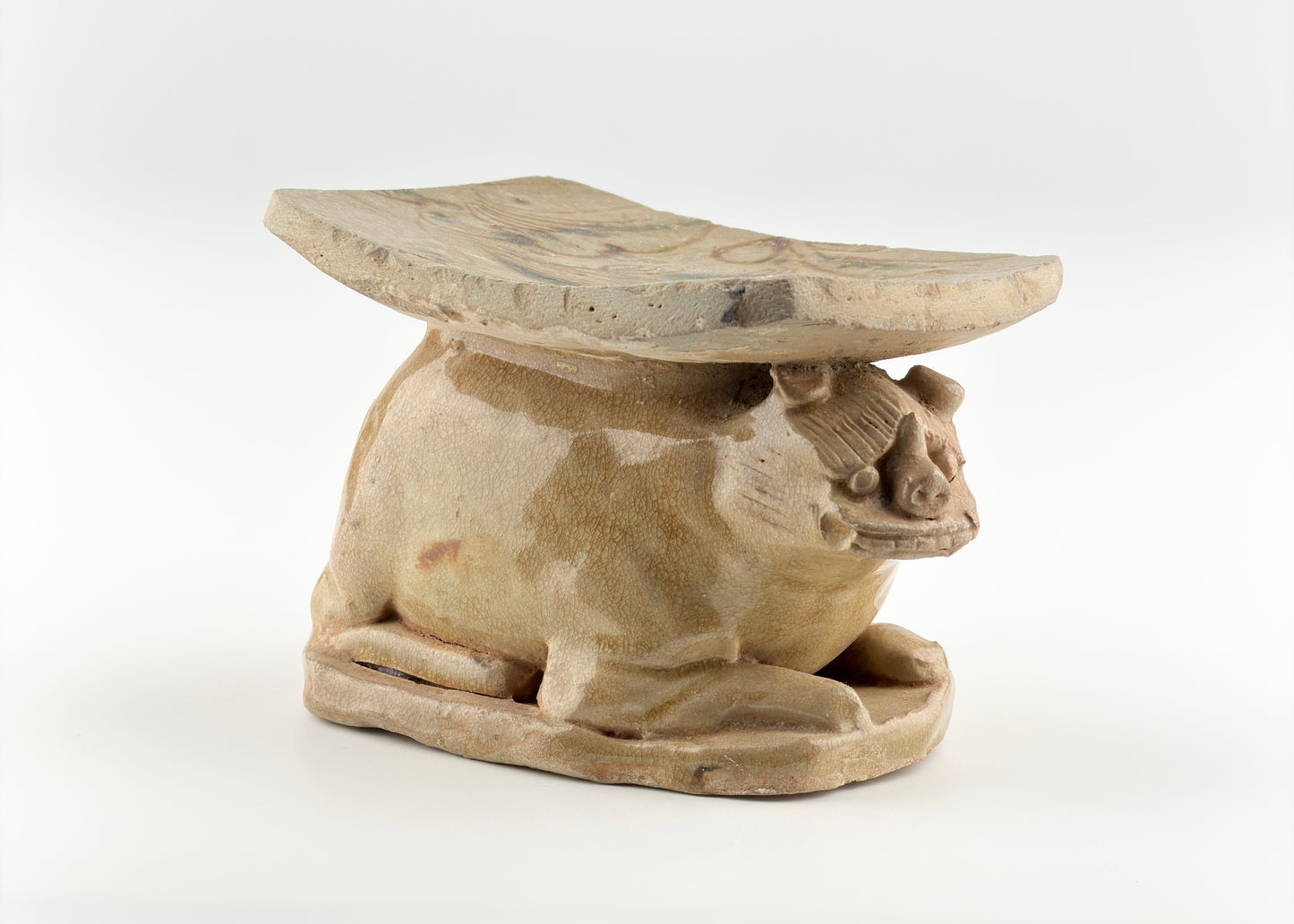 CHANGSHA WARE, RARE LION FIGURINE PILLOW, TANG DYNASTY