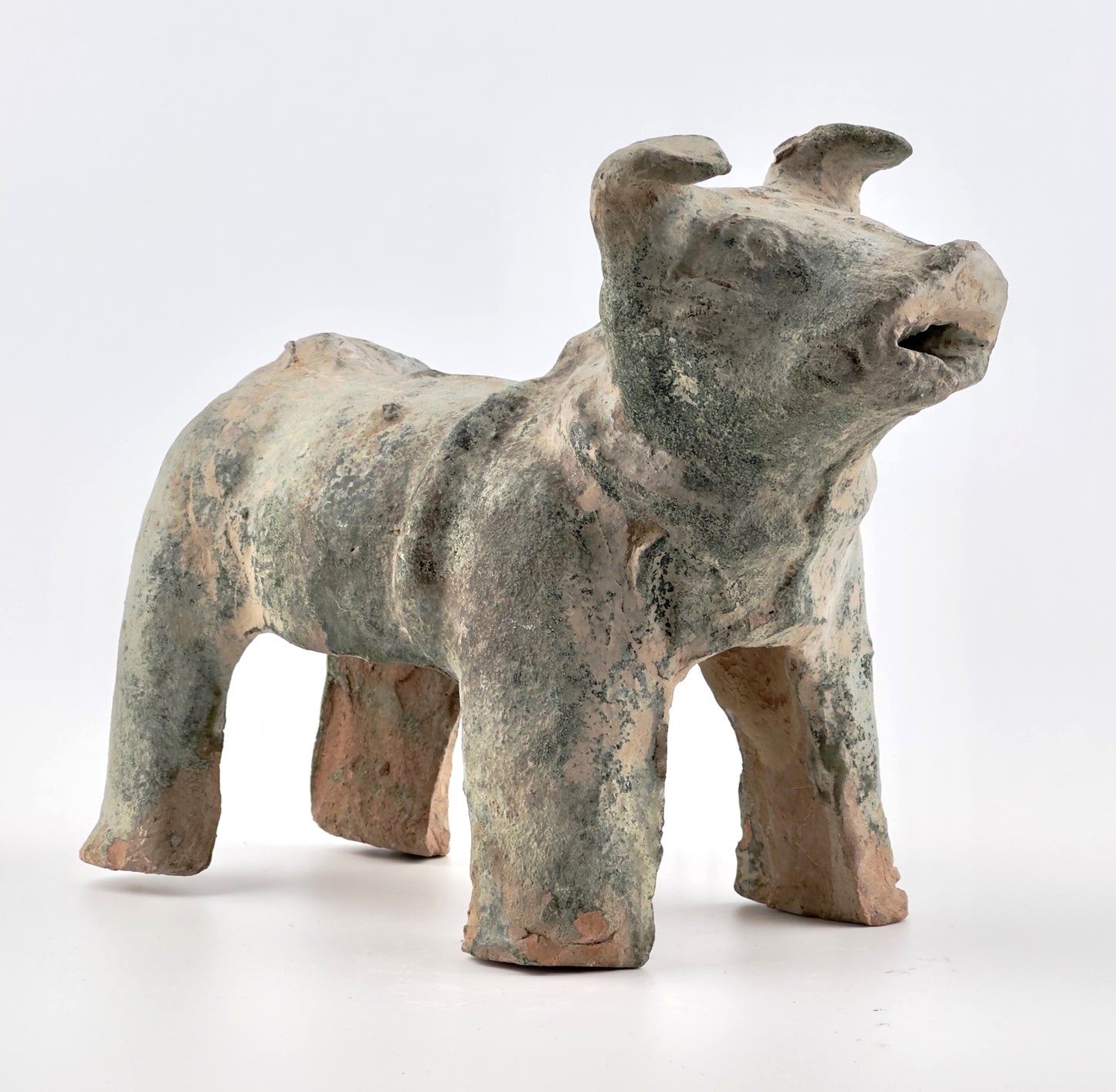 Green Glazed Red Pottery Figure of Dog, Han dynasty (206 BC-220 AD)