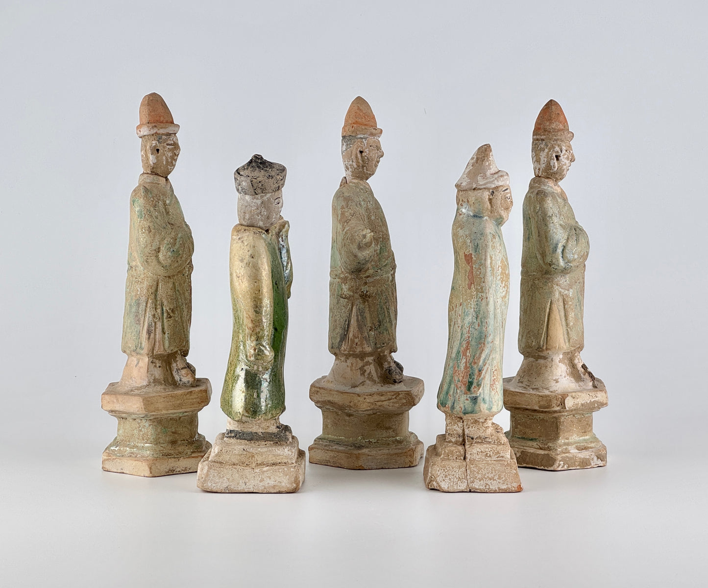 Five Green Glazed Pottery Attendant Figures, Ming Period