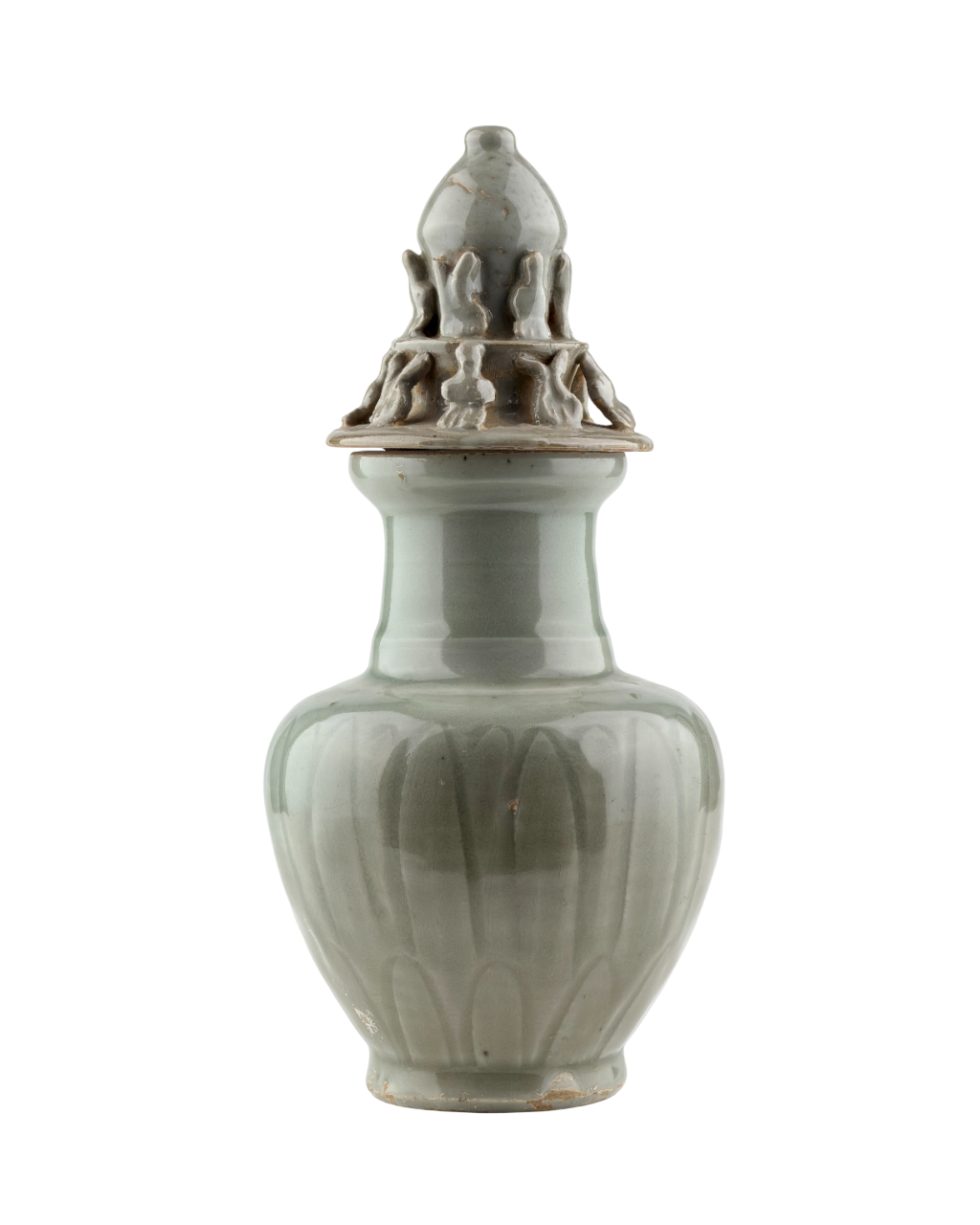 Carved 'Longquan' Celadon-glazed Funerary vase and cover, Song dynasty