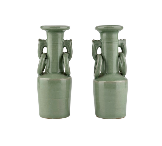 Pair of Celadon Vases with Double Handles, Song-Yuan Dynasty