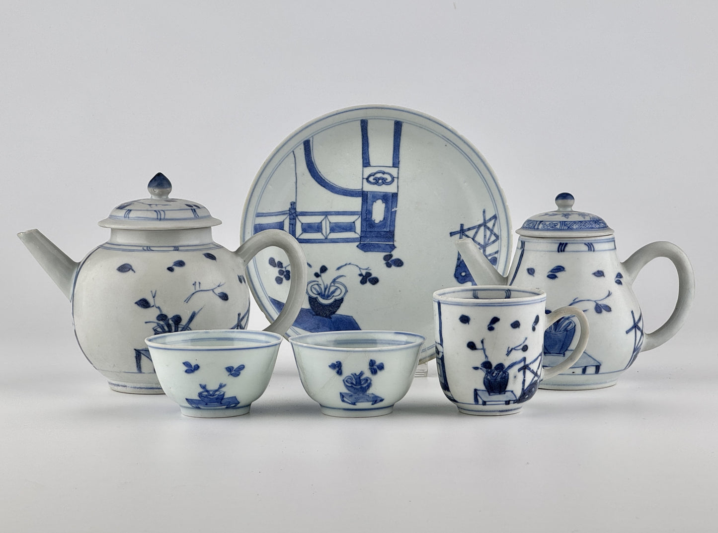 Imari Pavilion Pattern Blue And White Tea Set C 1725, Qing Dynasty, Yongzheng Reign