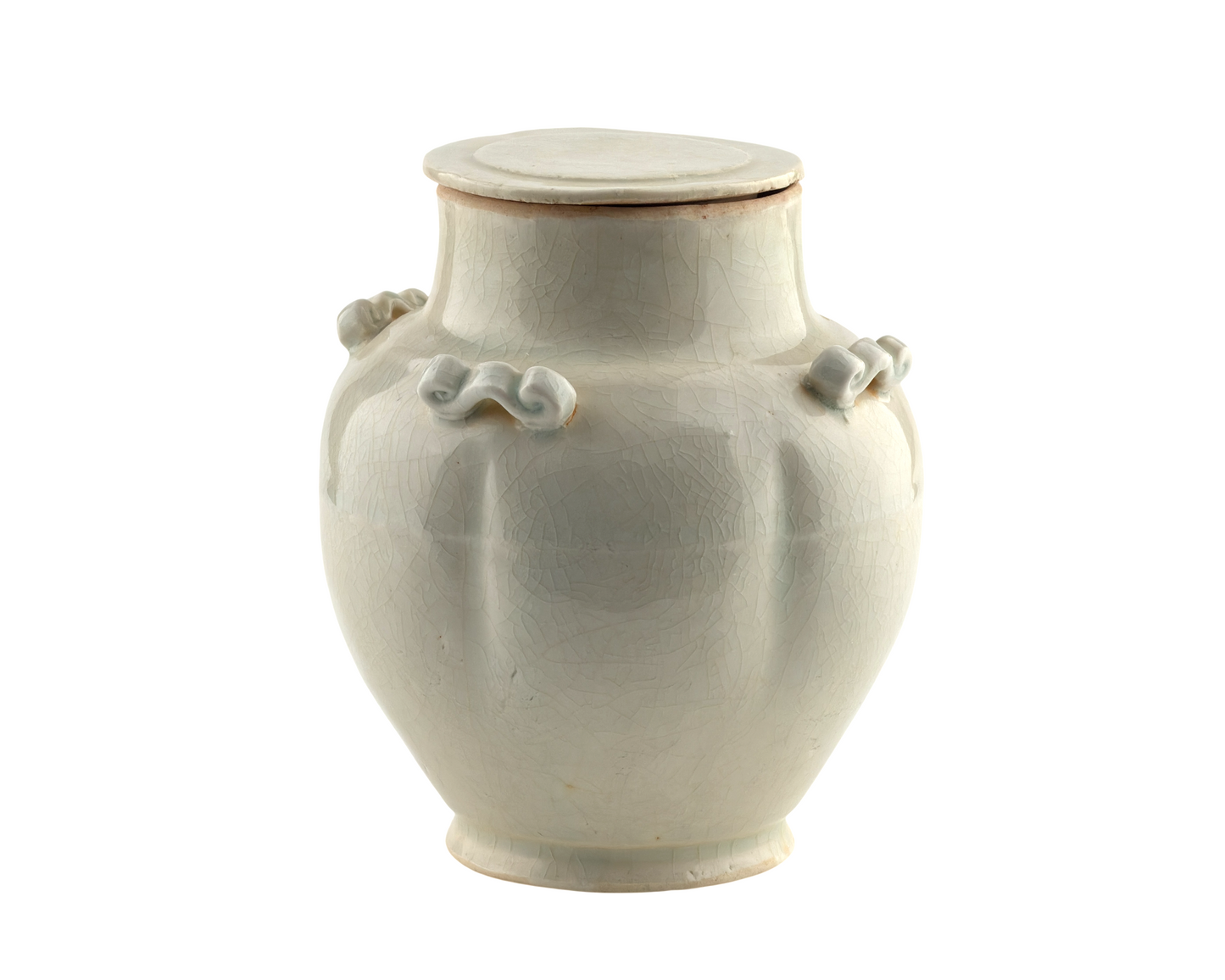 White-Glazed Jar with Cloud Lug Handles and Cover, Song–Yuan Dynasty