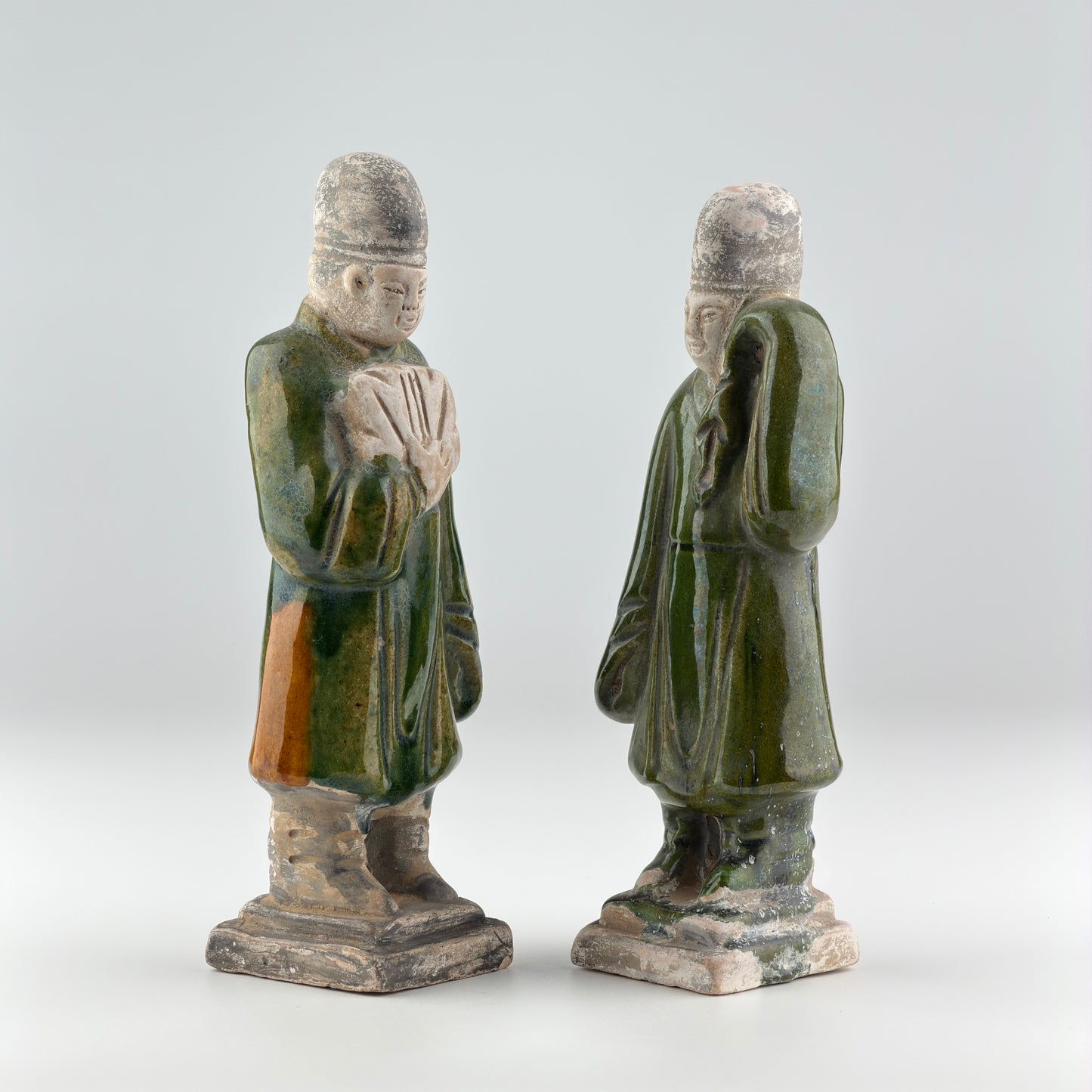 Two Green Glazed Court Figures, Ming Period