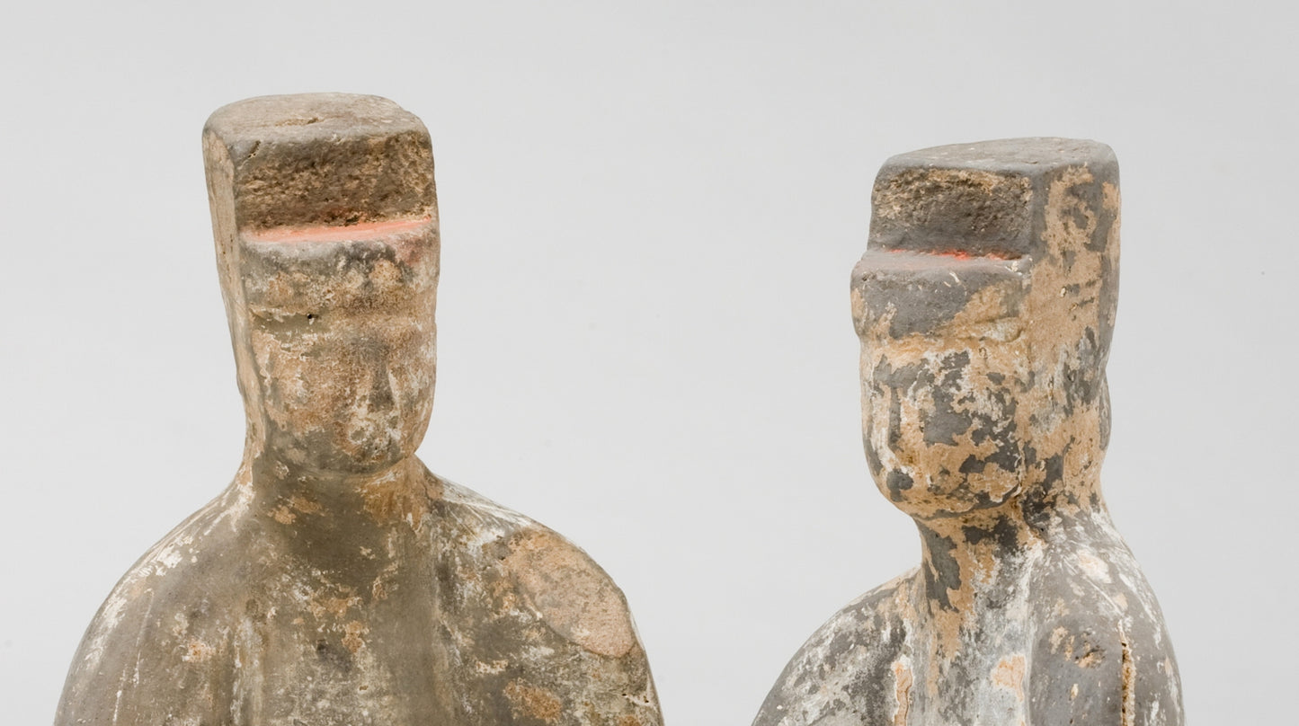 Two Pottery Kneeling Figures of Attendant, Han dynasty