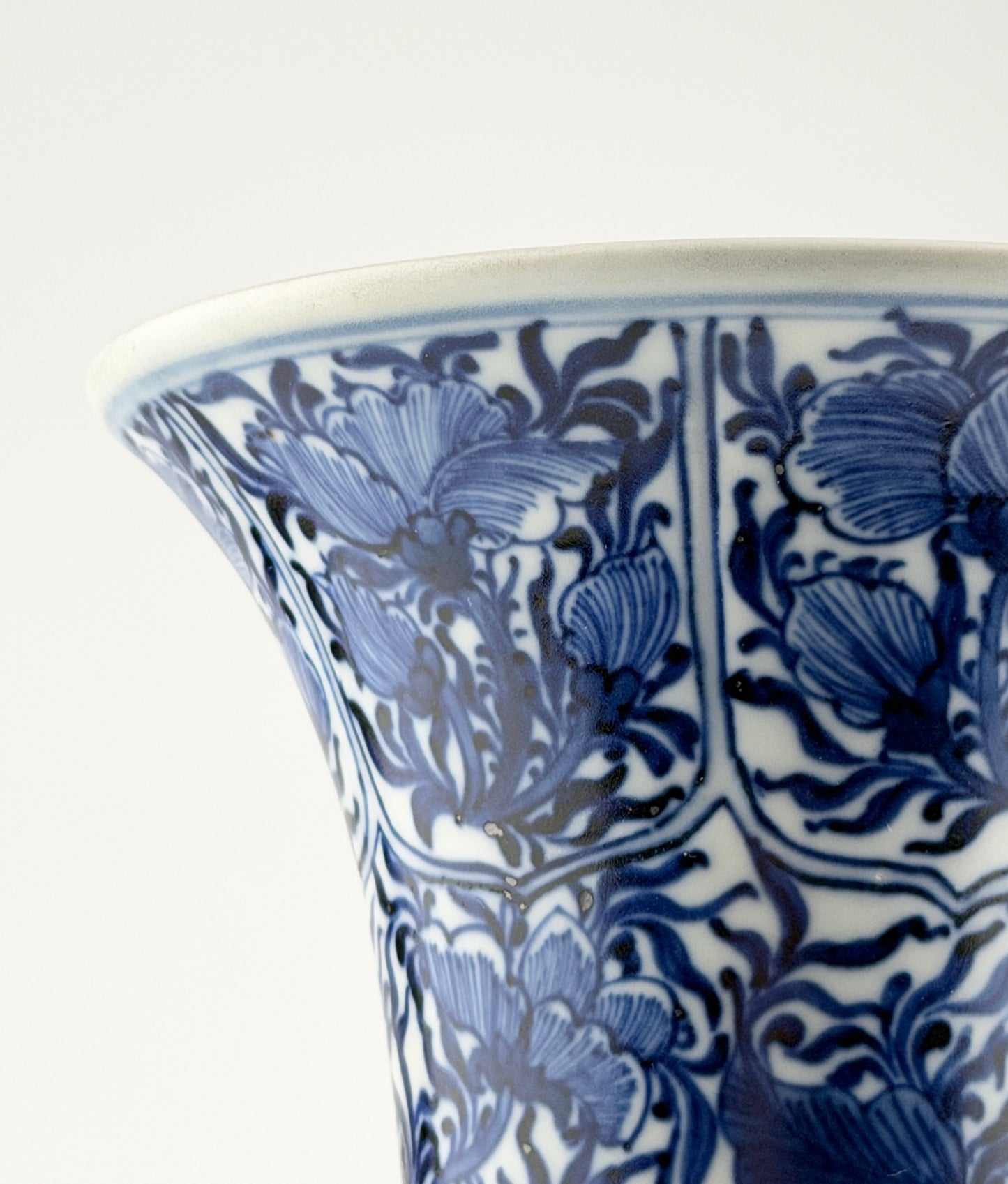ANCIENT GU BLUE AND WHITE SHAPE VASE, QING DYNASTY, KANGXI ERA, CIRCA 1690