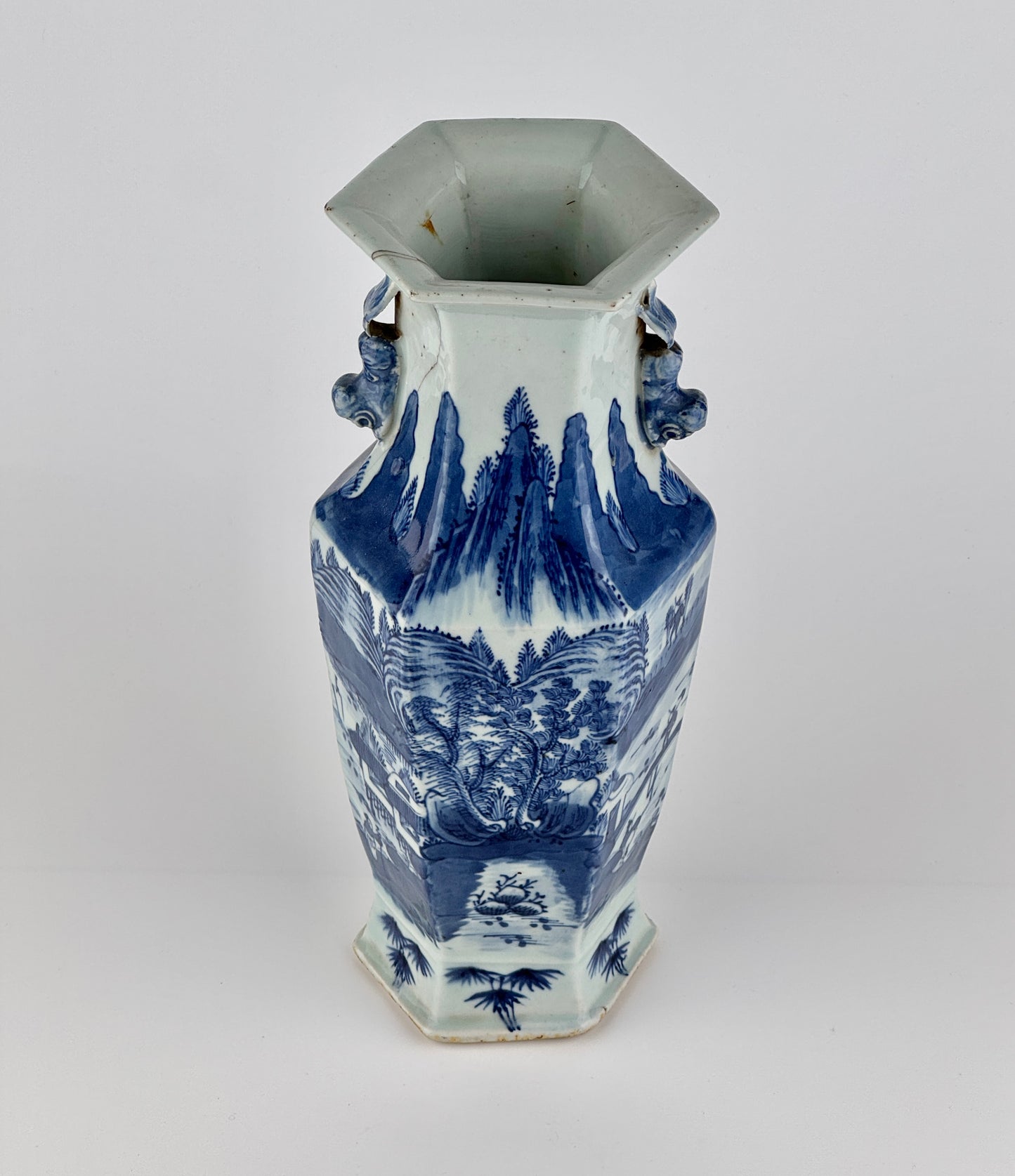 Hexagonal Porcelain Vase with Landscape Decoration, Late Qing Period