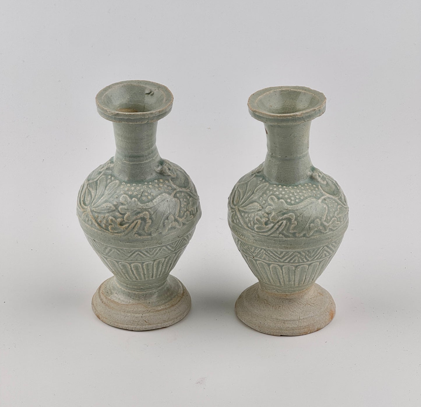 Two white ware vases with flower design, Yuan Dynasty, 14th century