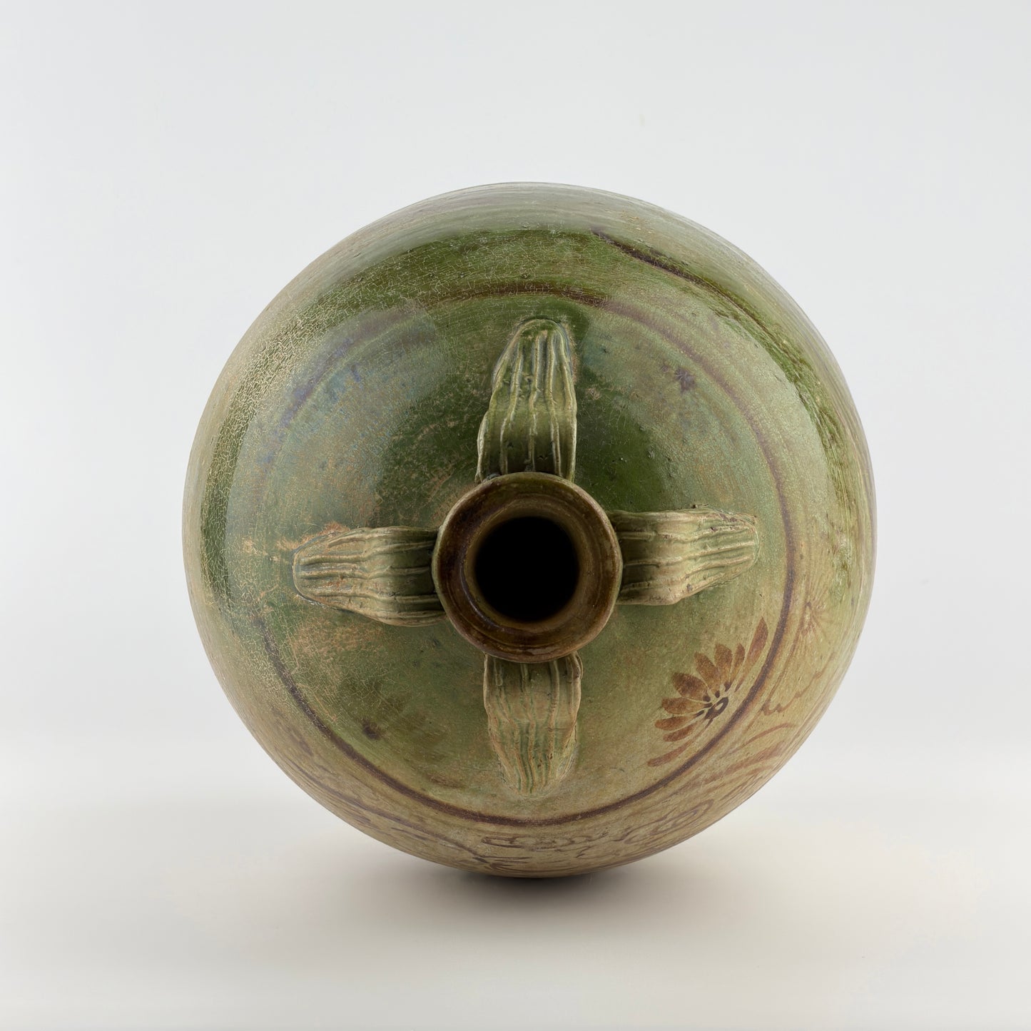 Rare Green-glazed Pottery Amphora with Brown glazed Phoenix, Liao Dynasty