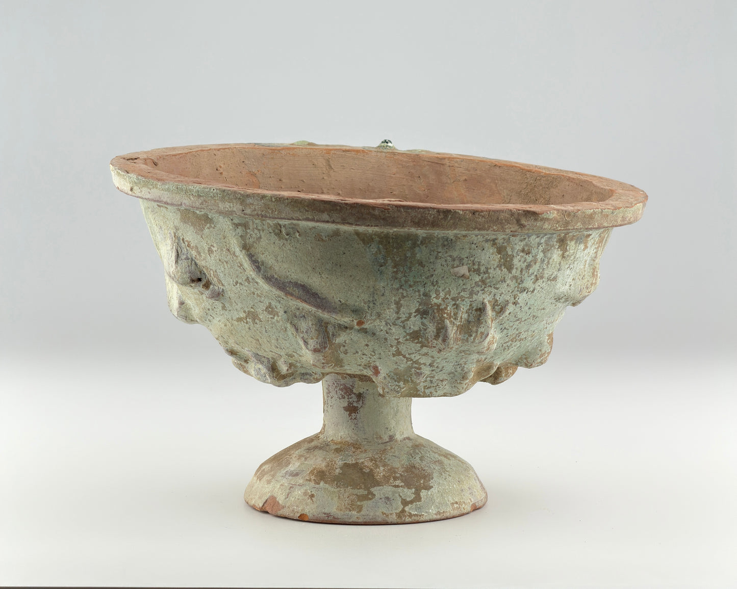 Green-Glazed Pottery High-Footed Bowl with Animal Reliefs, Han Dynasty