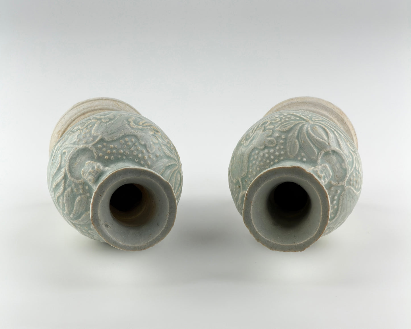 Two white ware vases with flower design, Yuan Dynasty, 14th century