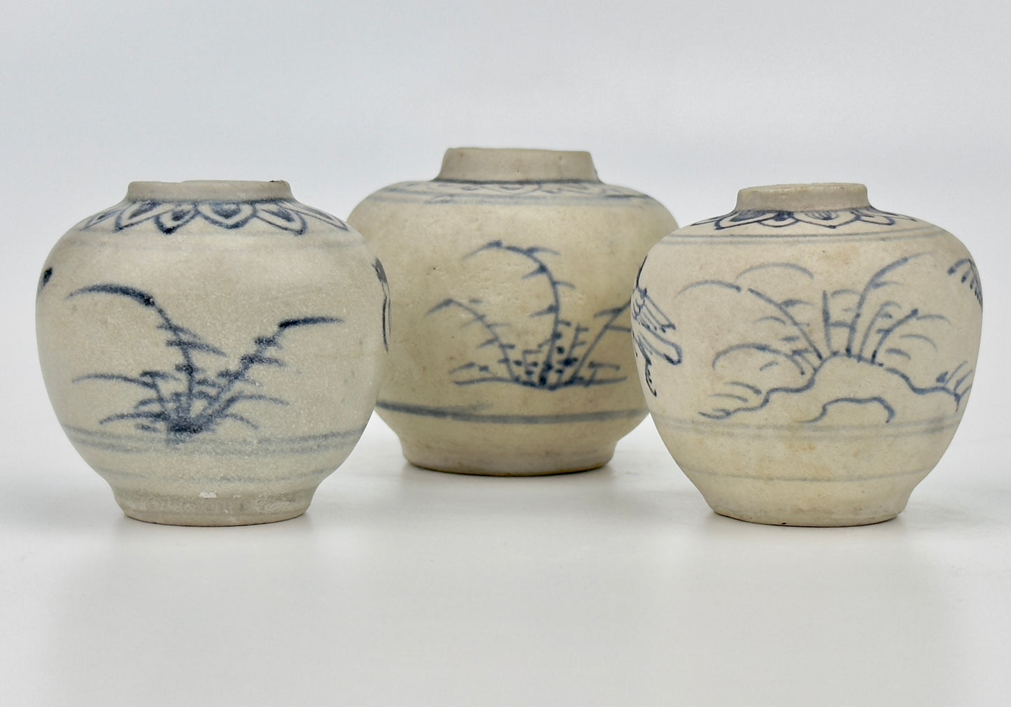 Three Annamese Small Jars with bird design, 15th century, Le Dynasty