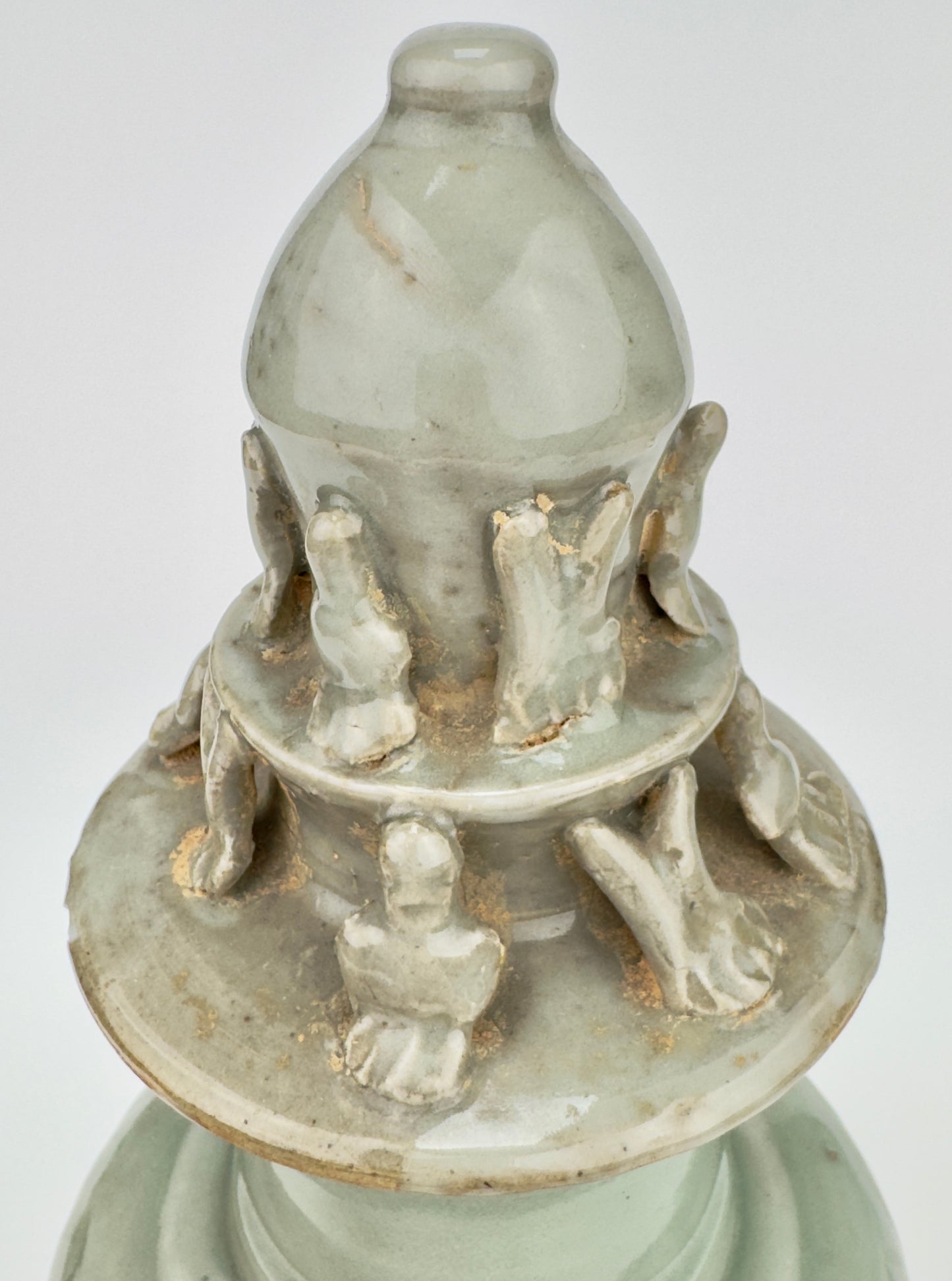 Carved 'Longquan' Celadon-glazed Funerary vase and cover, Song dynasty