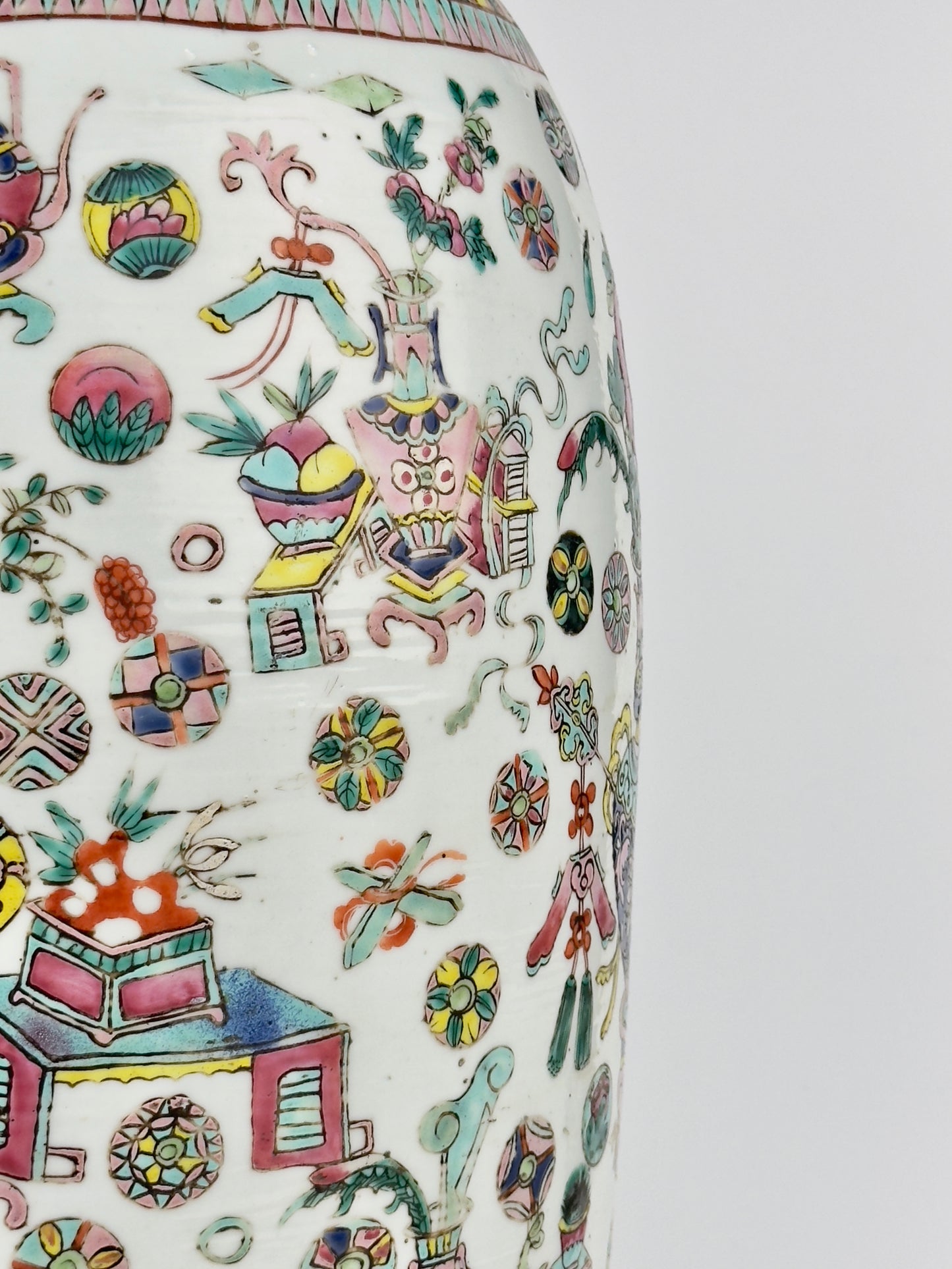 Large Chinese Enameled Famille Rose Vase, Qing Period, 19th century