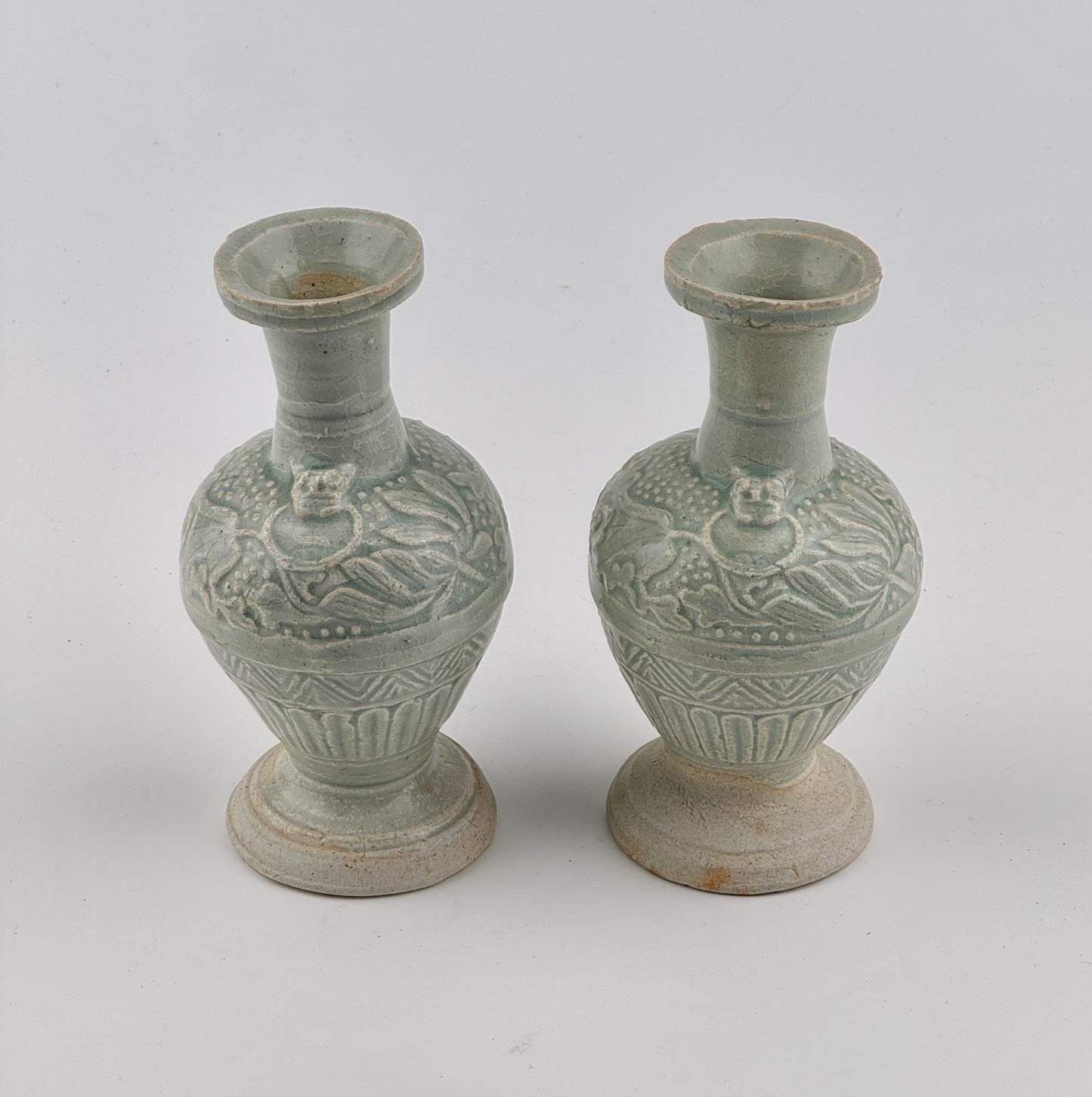 Two white ware vases with flower design, Yuan Dynasty, 14th century