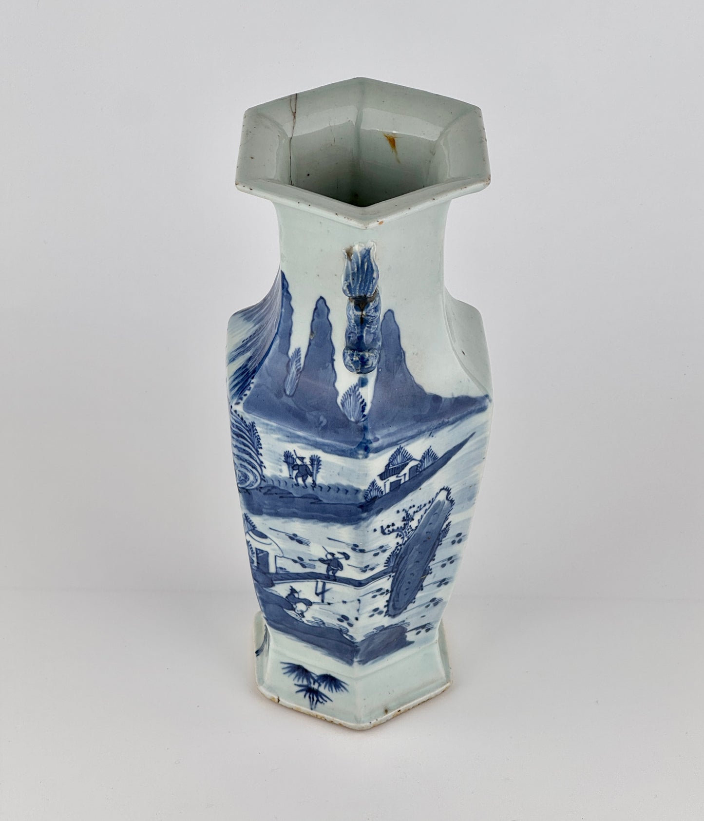 Hexagonal Porcelain Vase with Landscape Decoration, Late Qing Period