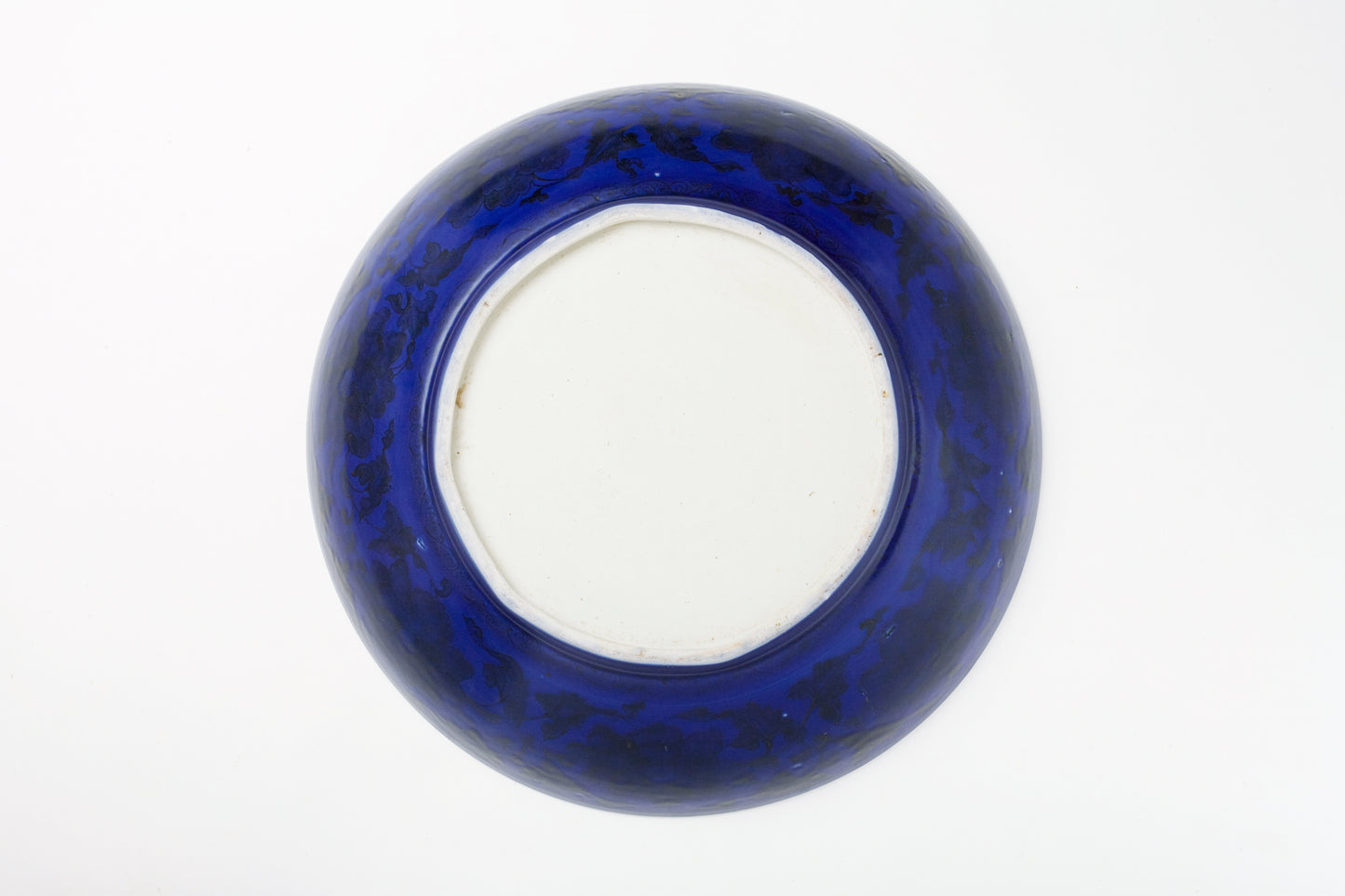 Large Rare Blue-Glazed 'Rockwork and Flowers' Dish, Qing Dynasty