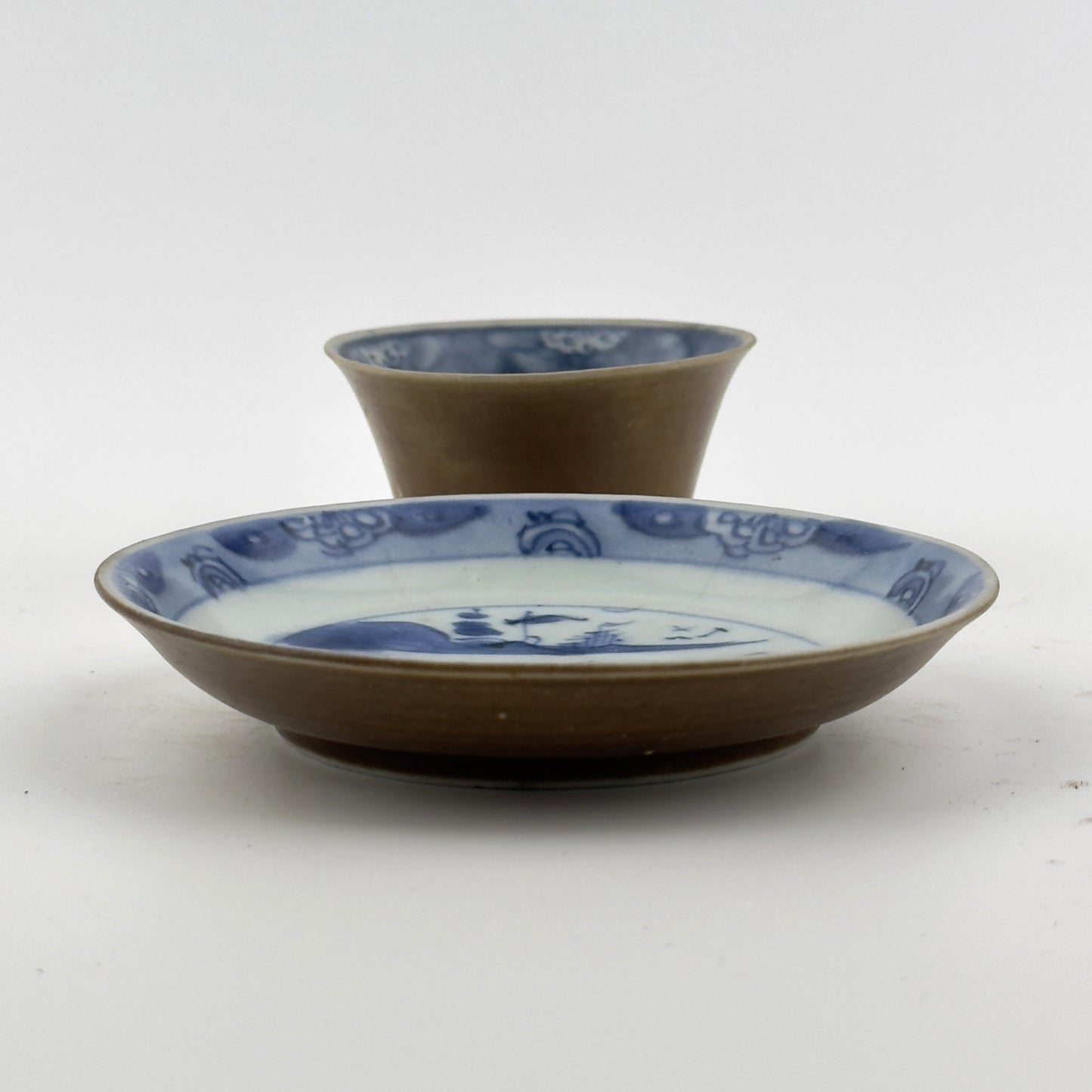 Passing Boats And Figure, Blue And White Teabowl And Saucer Set Circa 1725, Qing Dynasty, Yongzheng Era