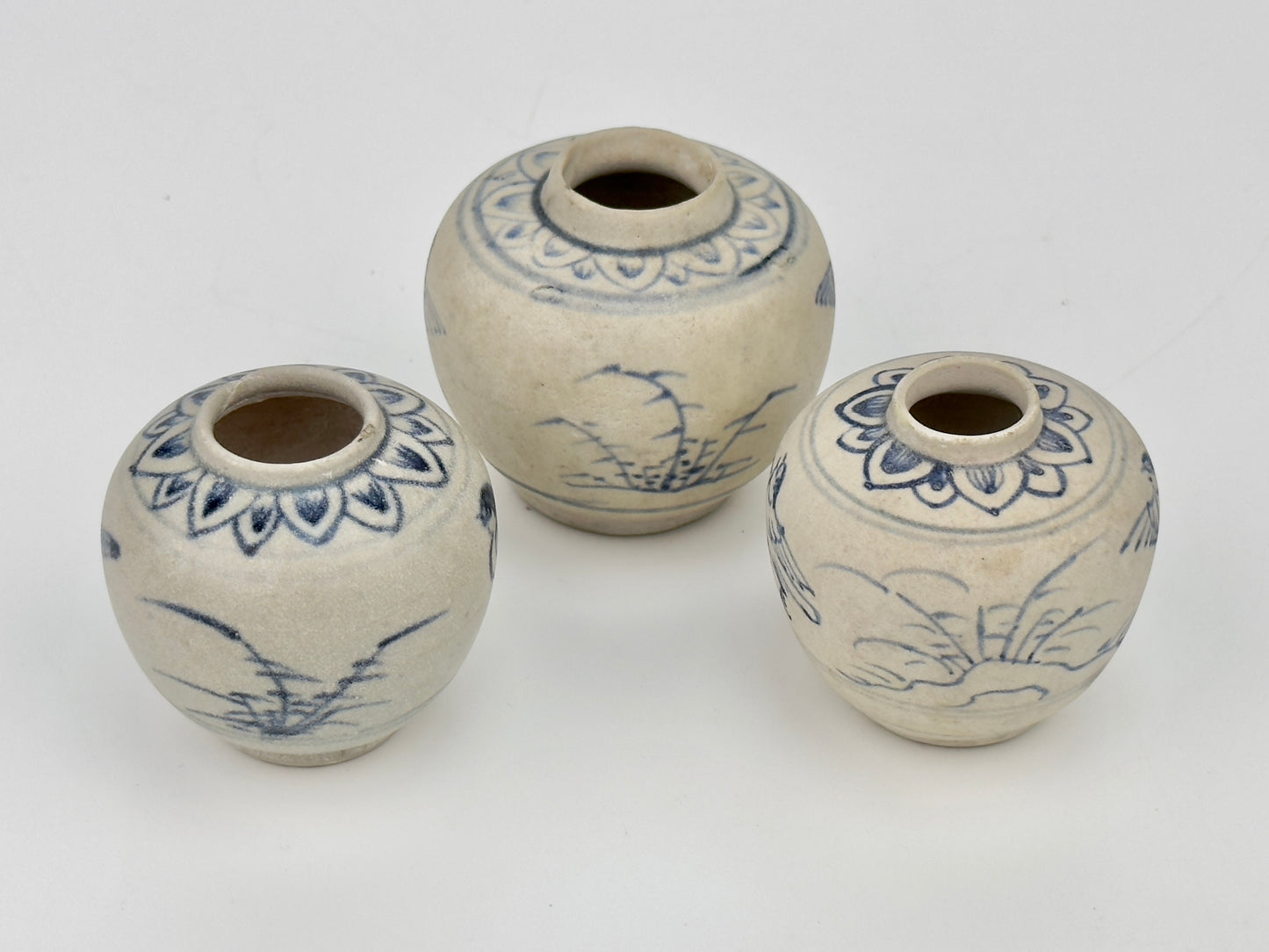 Three Annamese Small Jars with bird design, 15th century, Le Dynasty