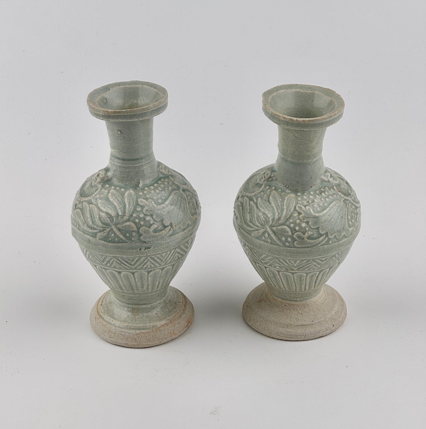 Two white ware vases with flower design, Yuan Dynasty, 14th century