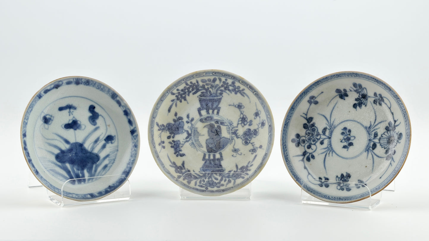Three Blue And White 'Floral' Saucers Circa 1725, Qing Dynasty, Yongzheng Reign